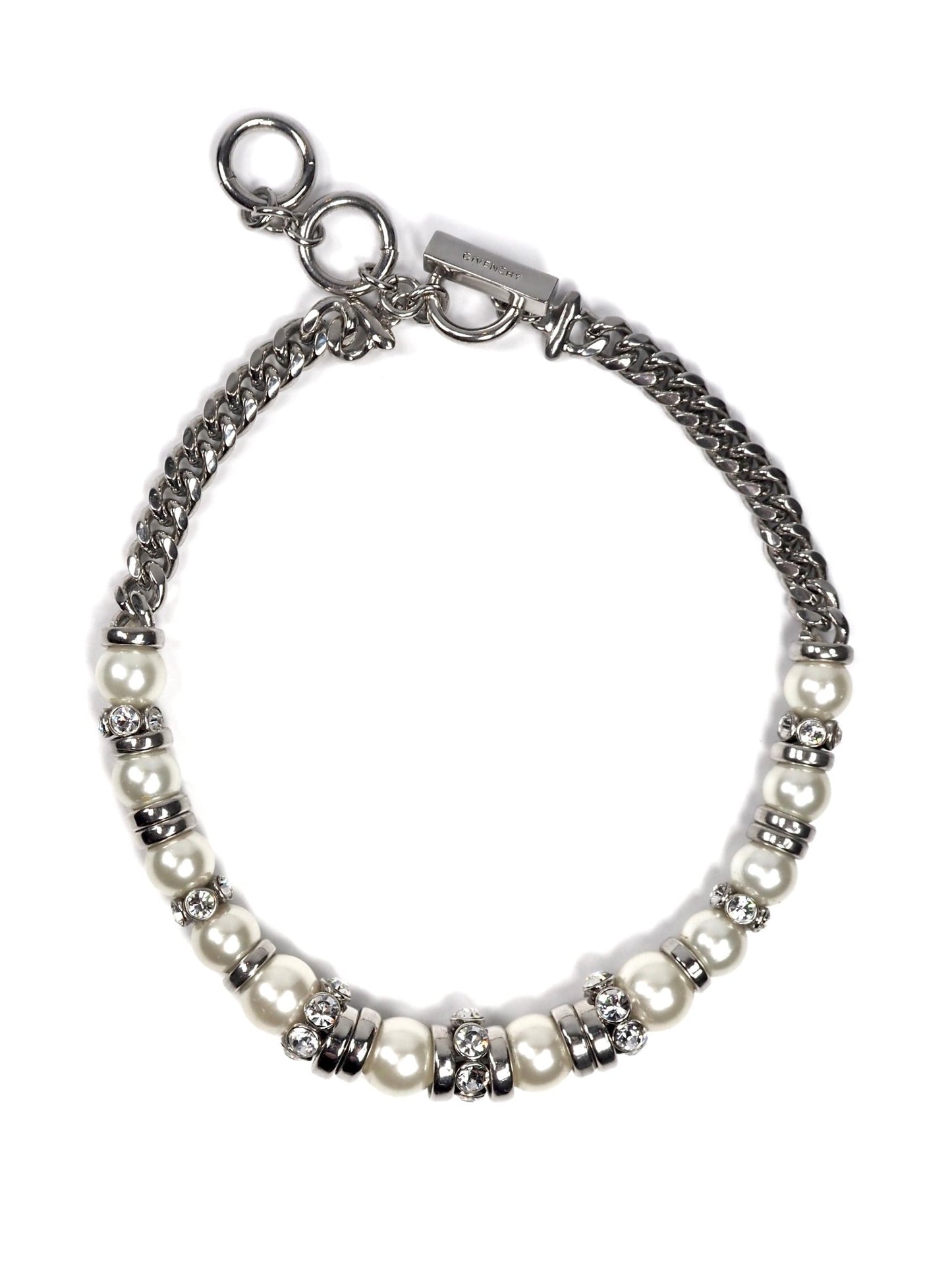 Givenchy Ruthenium Silver Faux Pearl and Rhinestone Choker Necklace - Georgie's NYC - Necklaces