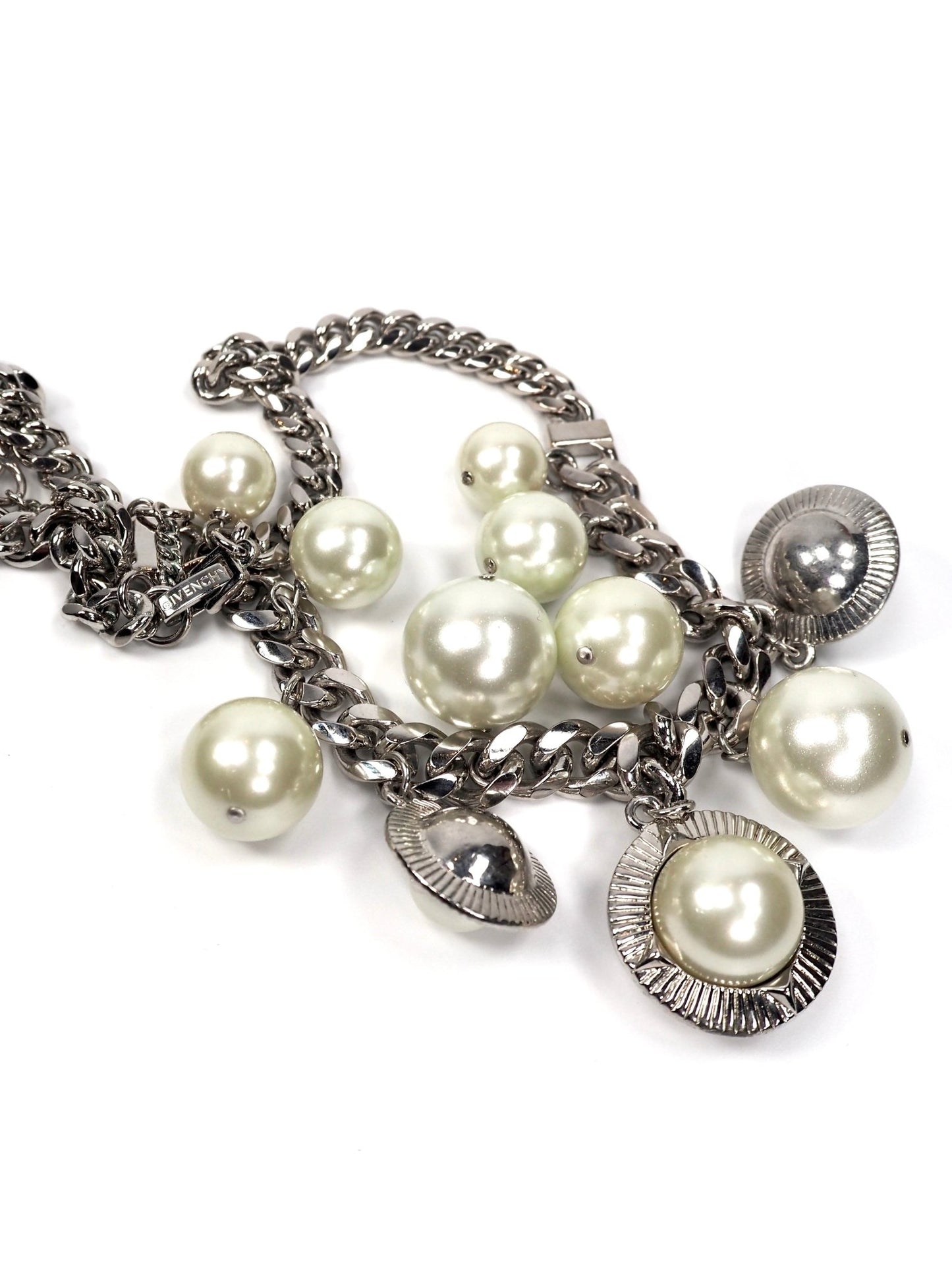 Givenchy Silver Hanging Faux Pearl Chunky Necklace - Georgie's NYC - Necklaces