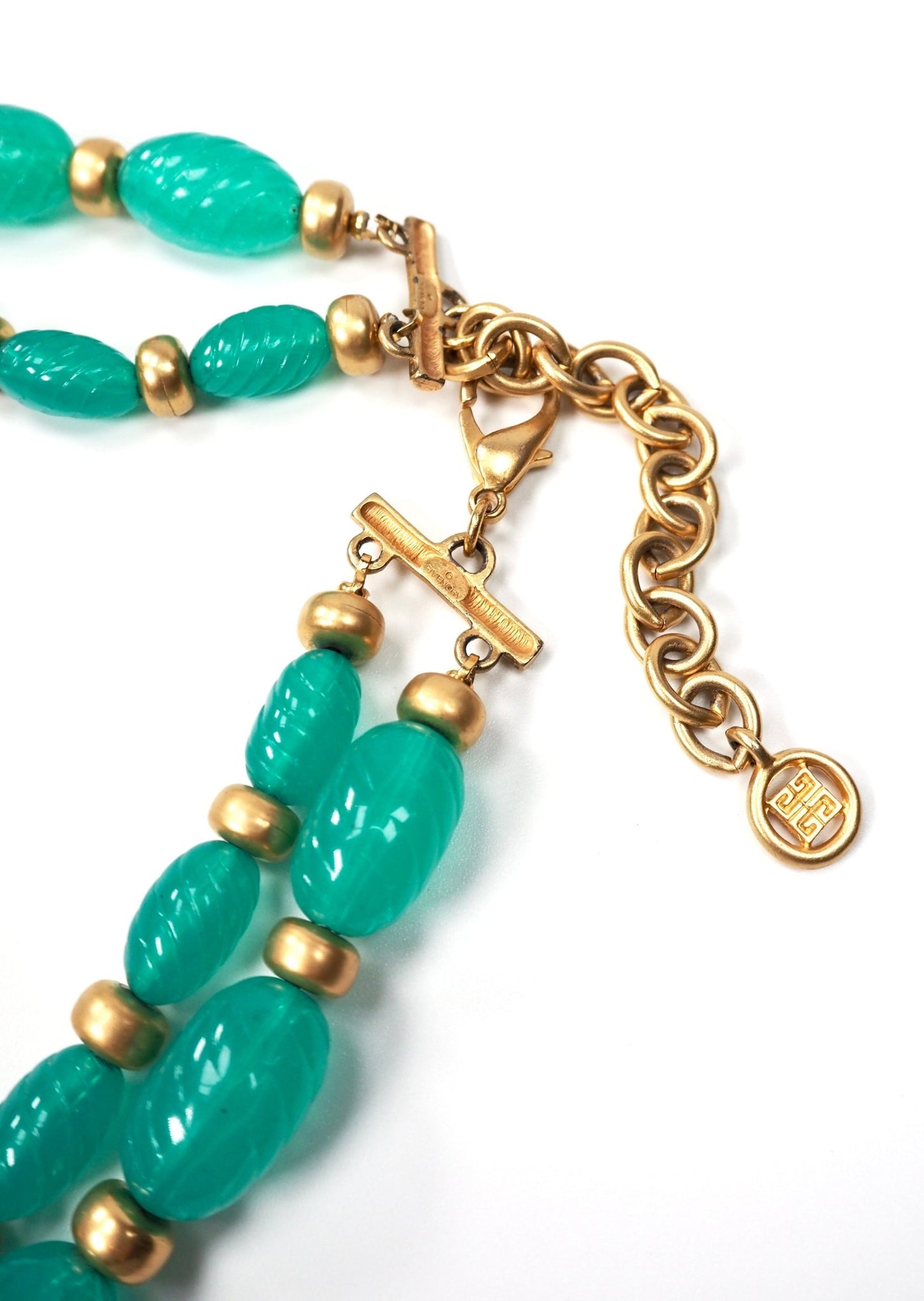 Givenchy Teal and Gold Double Layered Lucite Beaded Necklace - Georgie's NYC - Necklaces