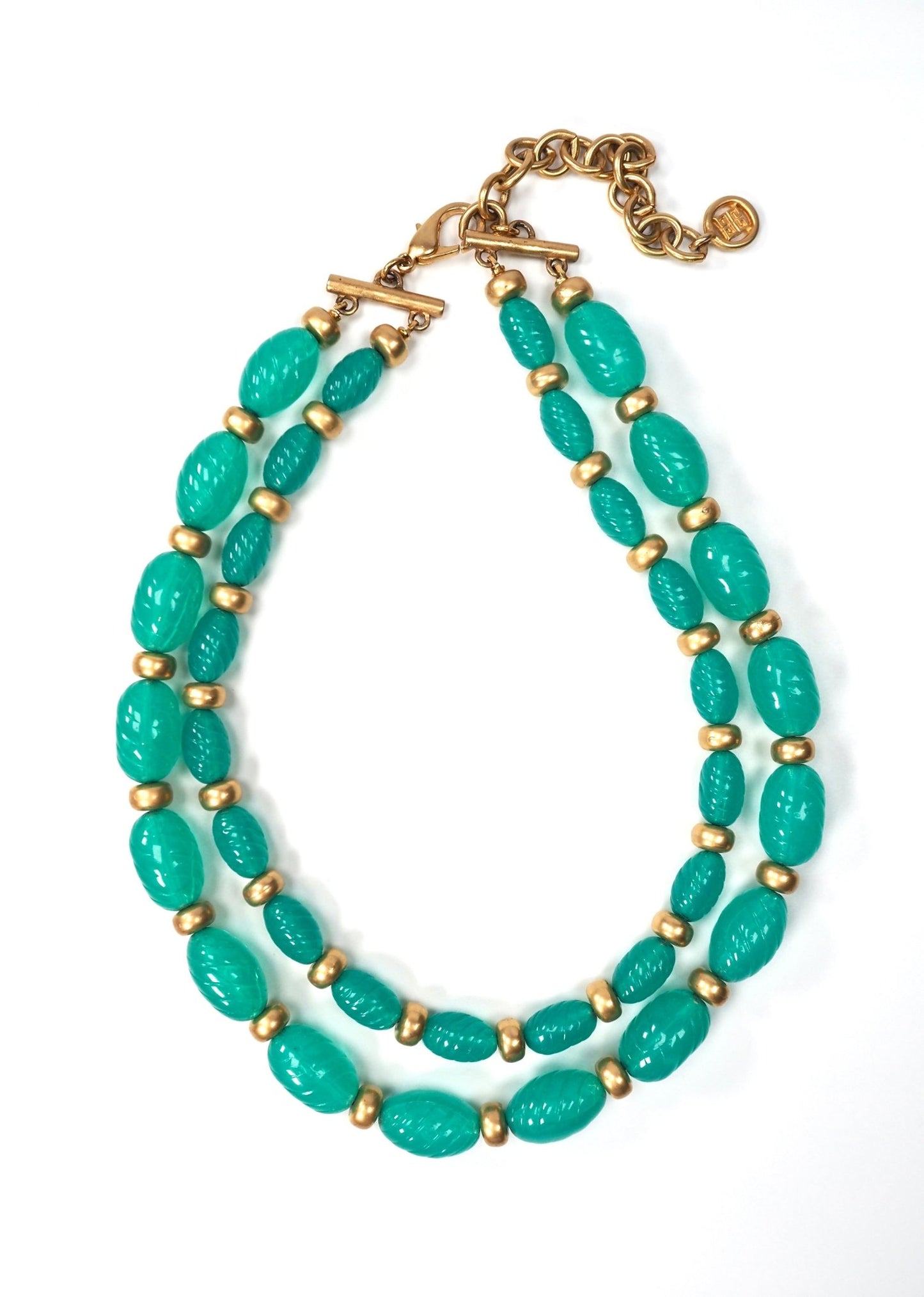 Givenchy Teal and Gold Double Layered Lucite Beaded Necklace - Georgie's NYC - Necklaces