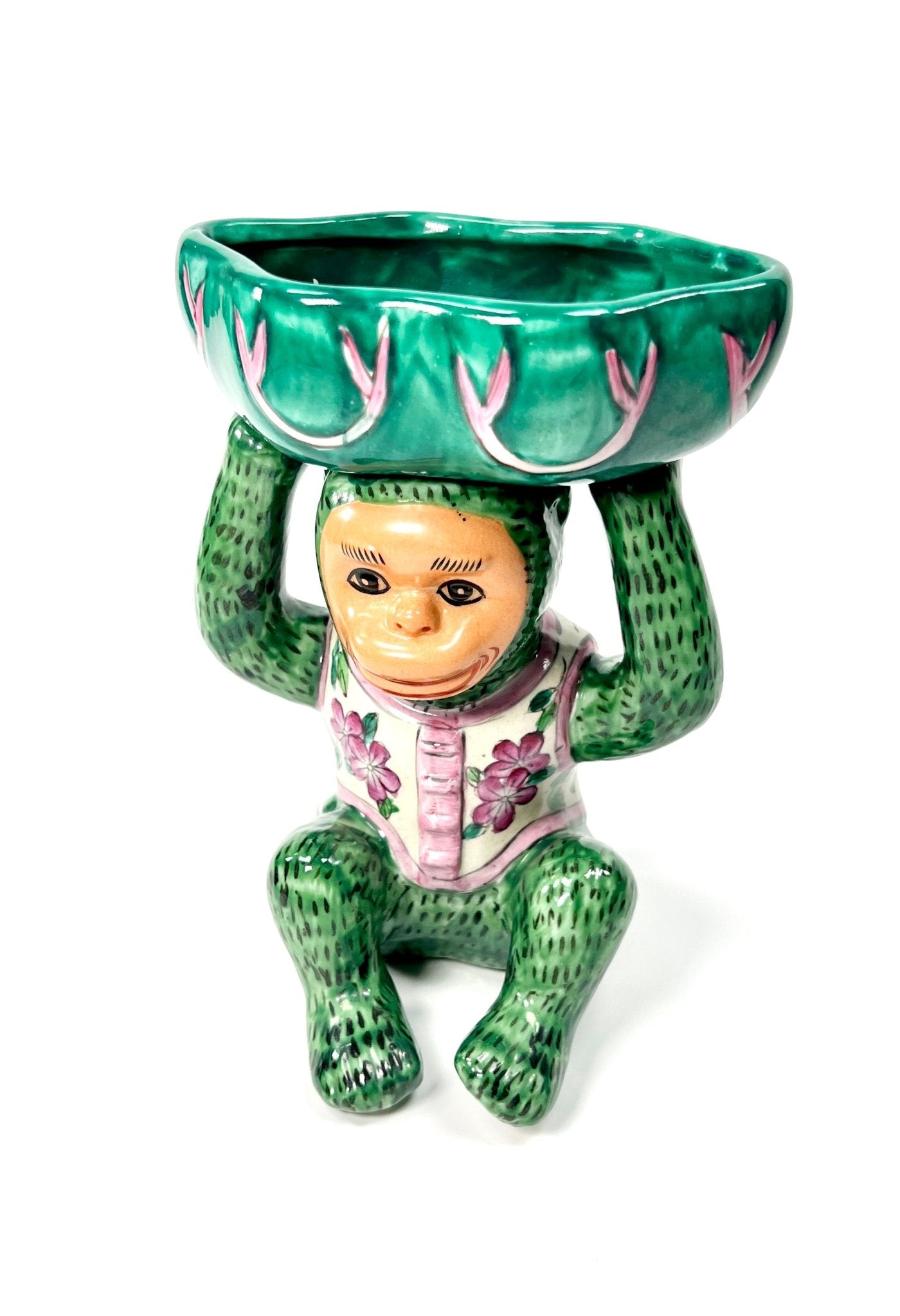 Green and Pink Flower Monkey Chinoiserie Bowl - Georgie's NYC - Decorative Bowls