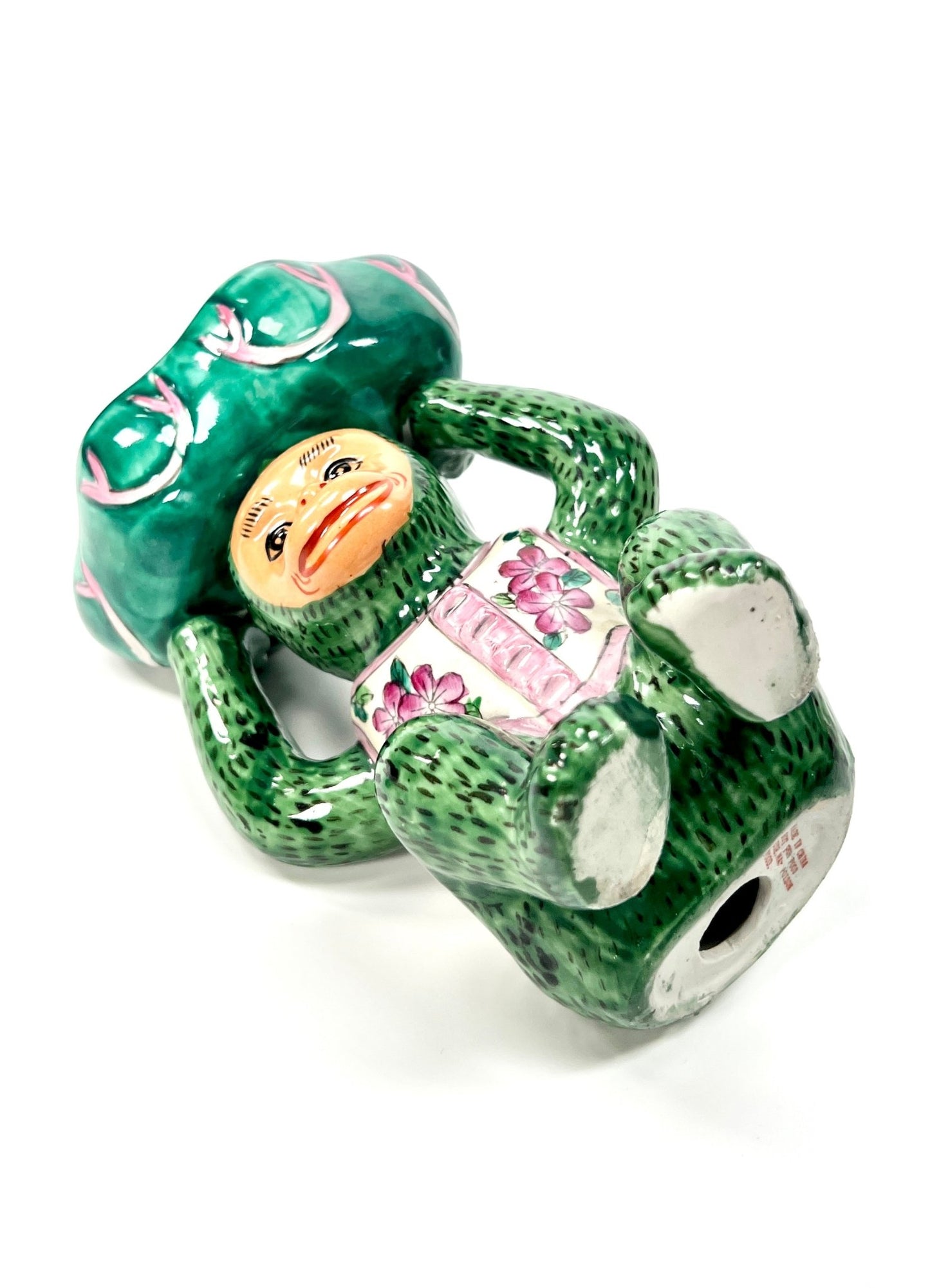 Green and Pink Flower Monkey Chinoiserie Bowl - Georgie's NYC - Decorative Bowls