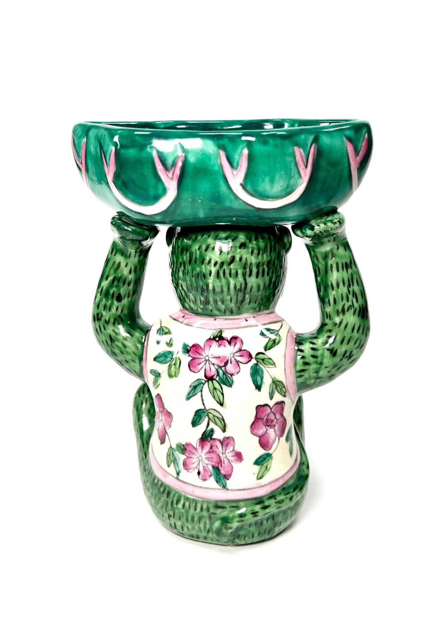 Green and Pink Flower Monkey Chinoiserie Bowl - Georgie's NYC - Decorative Bowls