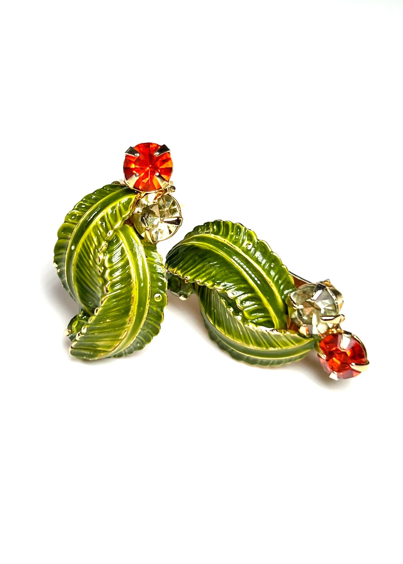 Hobé Green Leaf Enamel Earrings - Georgie's NYC - Earrings