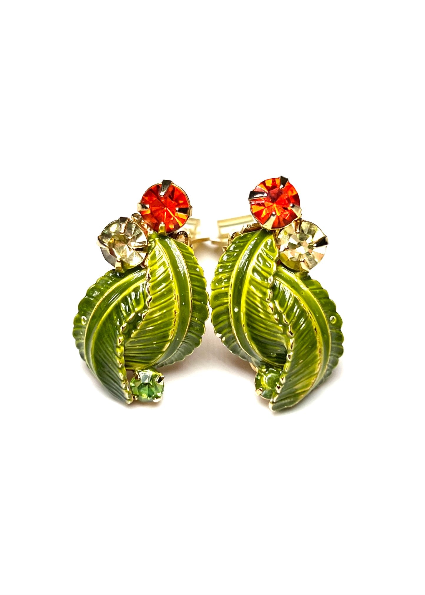 Hobé Green Leaf Enamel Earrings - Georgie's NYC - Earrings
