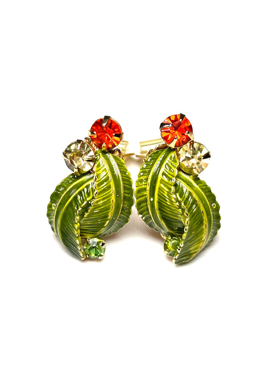 Hobé Green Leaf Enamel Earrings - Georgie's NYC - Earrings