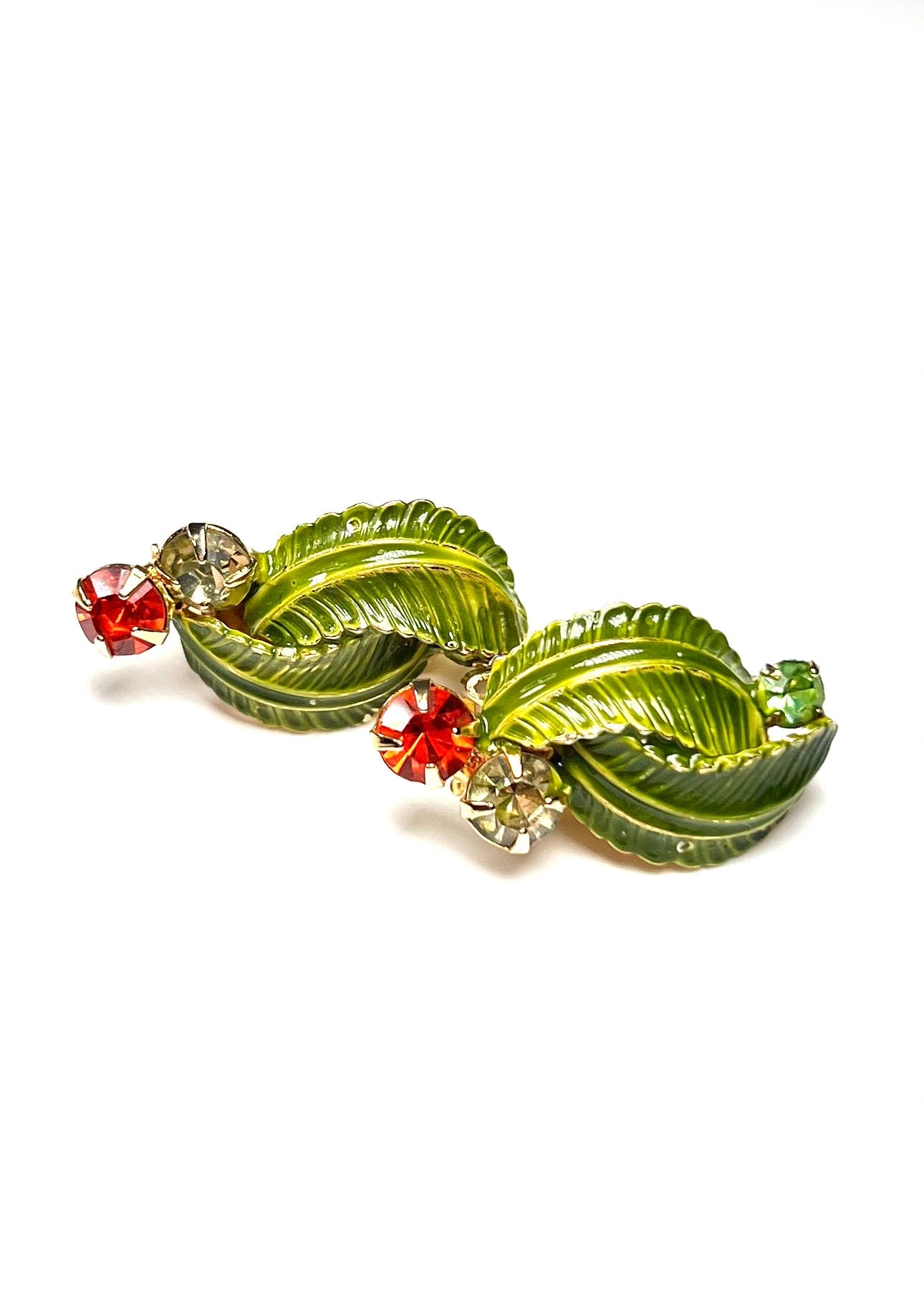 Hobé Green Leaf Enamel Earrings - Georgie's NYC - Earrings