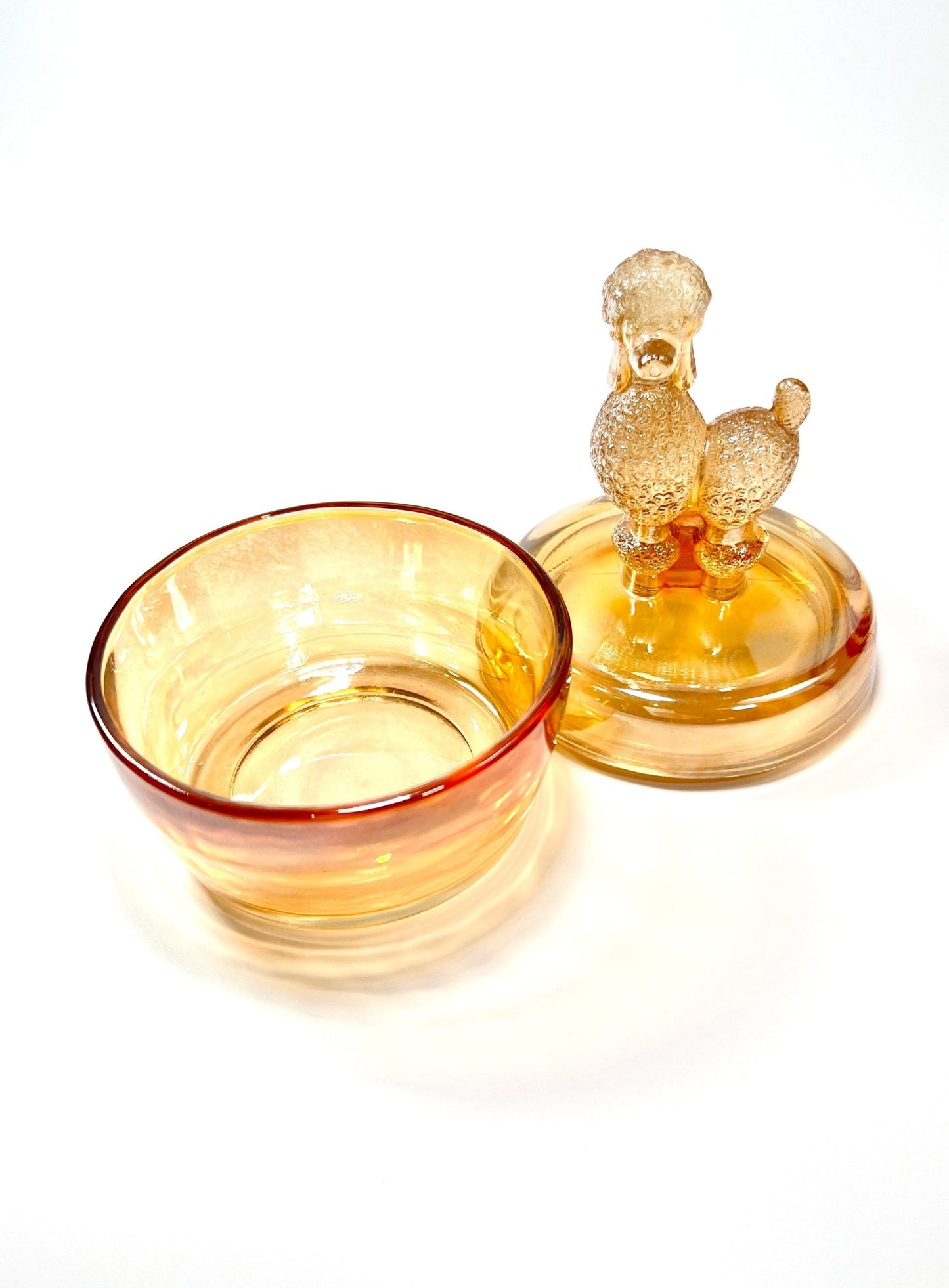 Jeannette Iridescent Marigold Poodle Glass Trinket Jar - Georgie's NYC - Decorative Jars