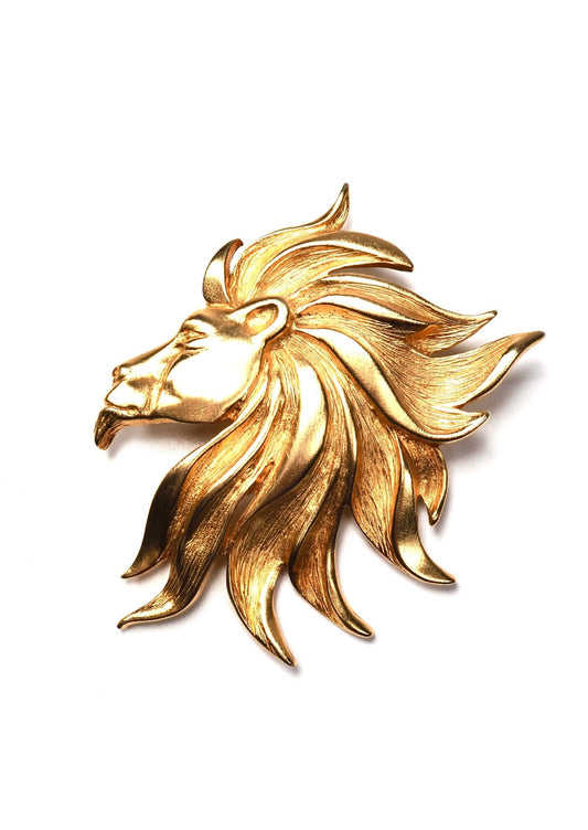 J.J. Jonette Matte Gold Majestic Lion Head Brooch - Georgie's NYC - Brooches