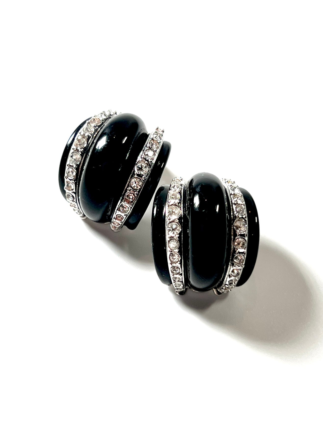Kenneth Jay Lane KJL Black Resin and Rhinestone Domed Silver Earrings - Georgie's NYC - Earrings