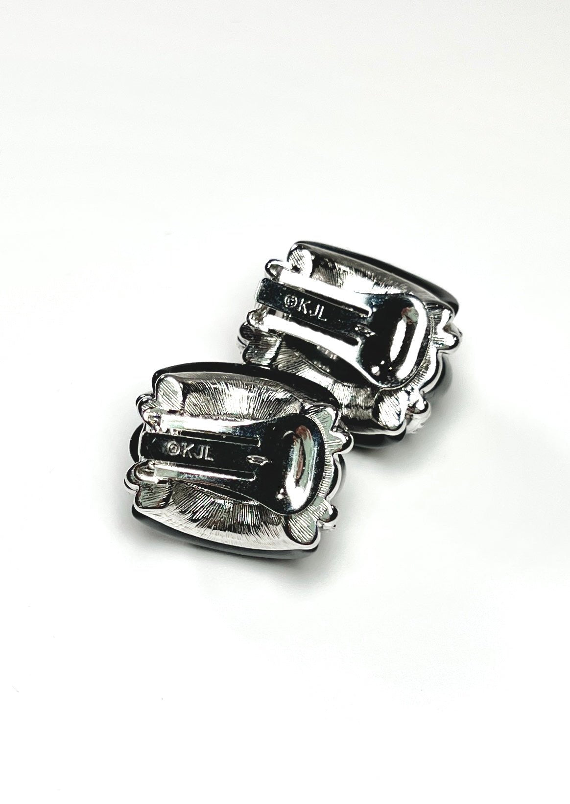Kenneth Jay Lane KJL Black Resin and Rhinestone Domed Silver Earrings - Georgie's NYC - Earrings