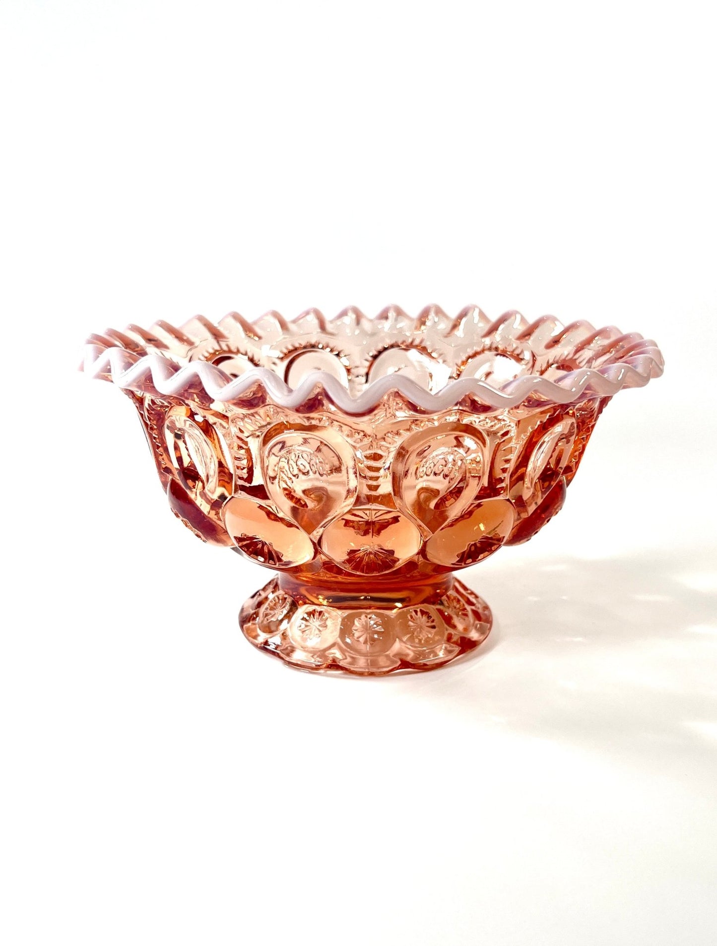 L. E. Smith Moon and Star Pink Opalescent Ruffle Bowl - Georgie's NYC - Decorative Bowls