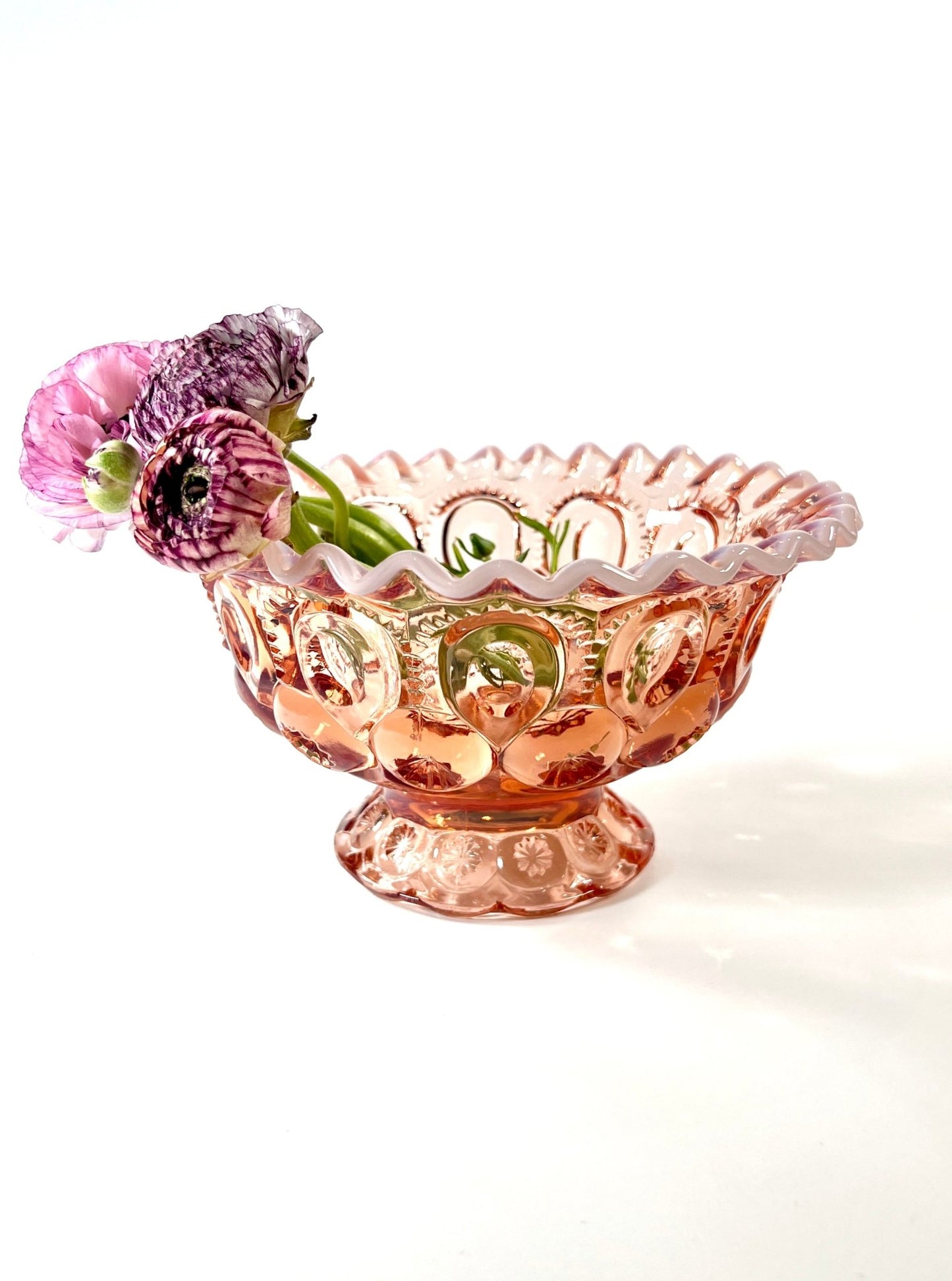 L. E. Smith Moon and Star Pink Opalescent Ruffle Bowl - Georgie's NYC - Decorative Bowls