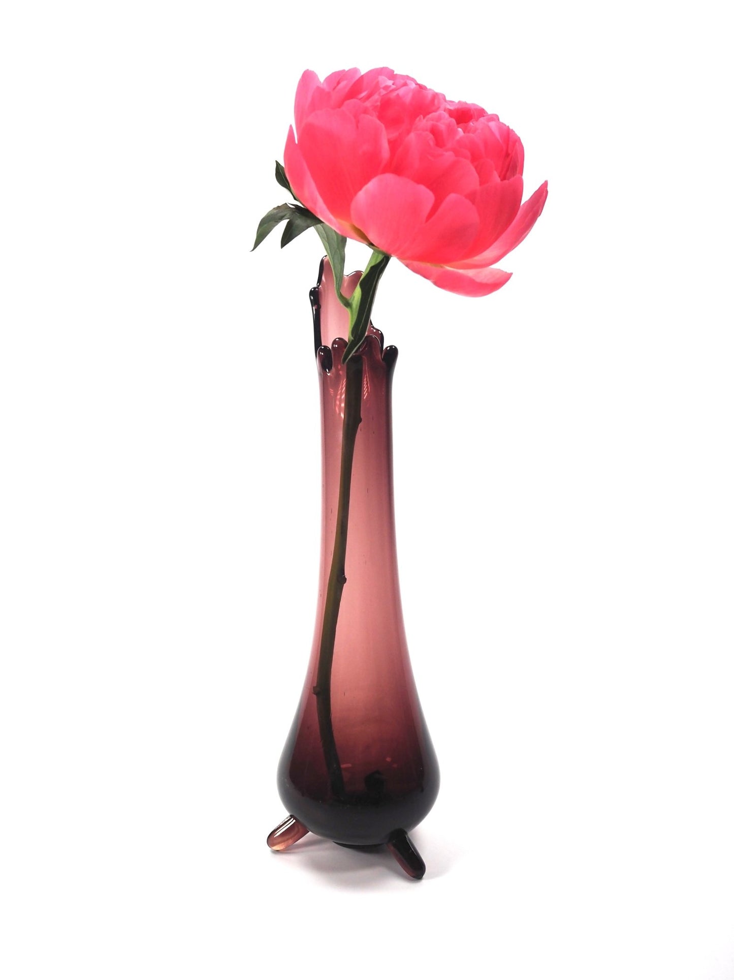 L. E. Smith Purple Amethyst 3 Toed Glass Swung Vase - Georgie's NYC - Vases