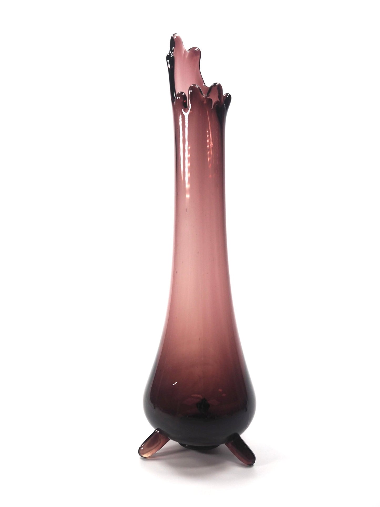 L. E. Smith Purple Amethyst 3 Toed Glass Swung Vase - Georgie's NYC - Vases