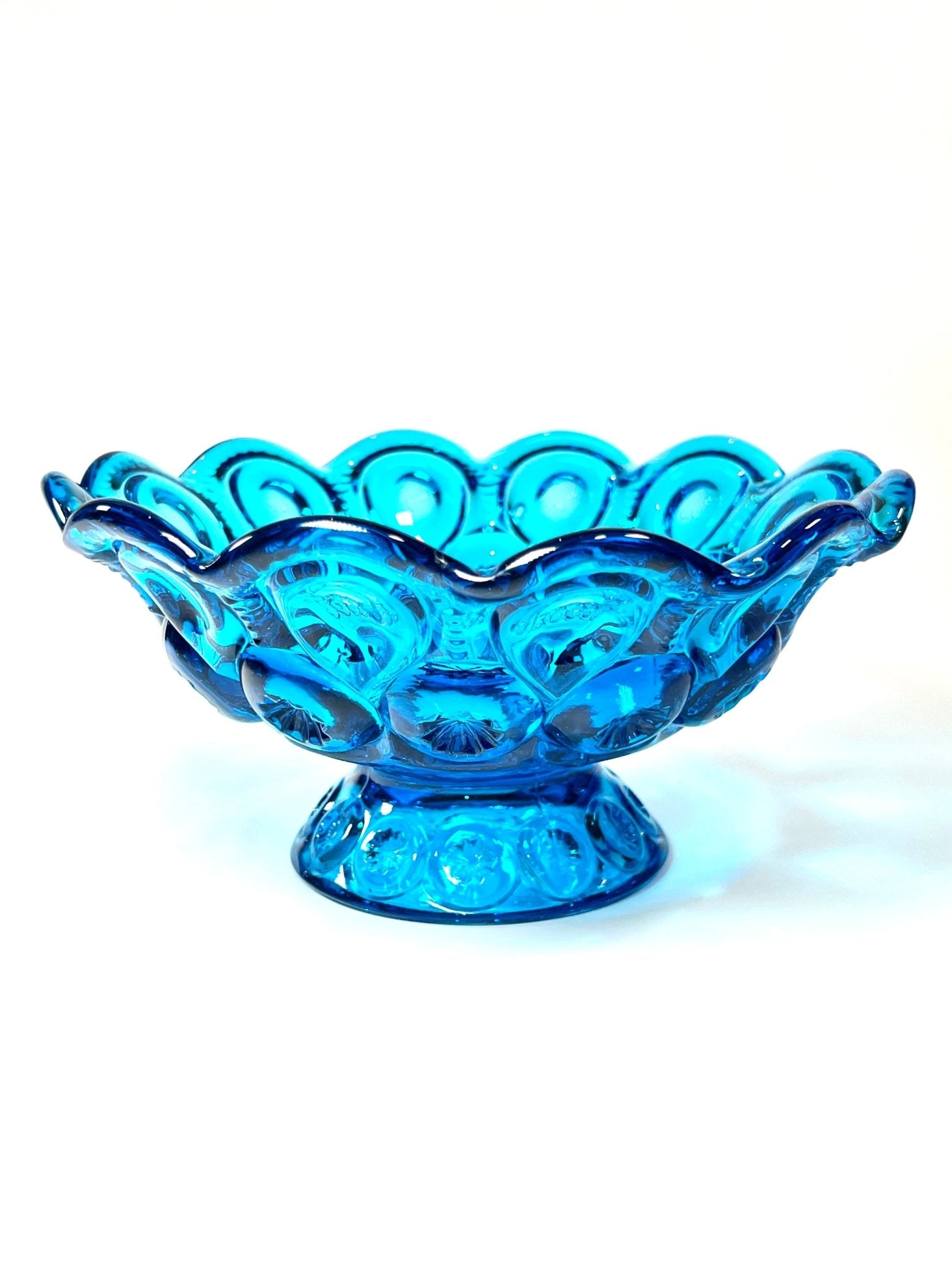 L. E. Smith Turquoise Blue Moon and Star Footed Bowl - Georgie's NYC - Decorative Bowls