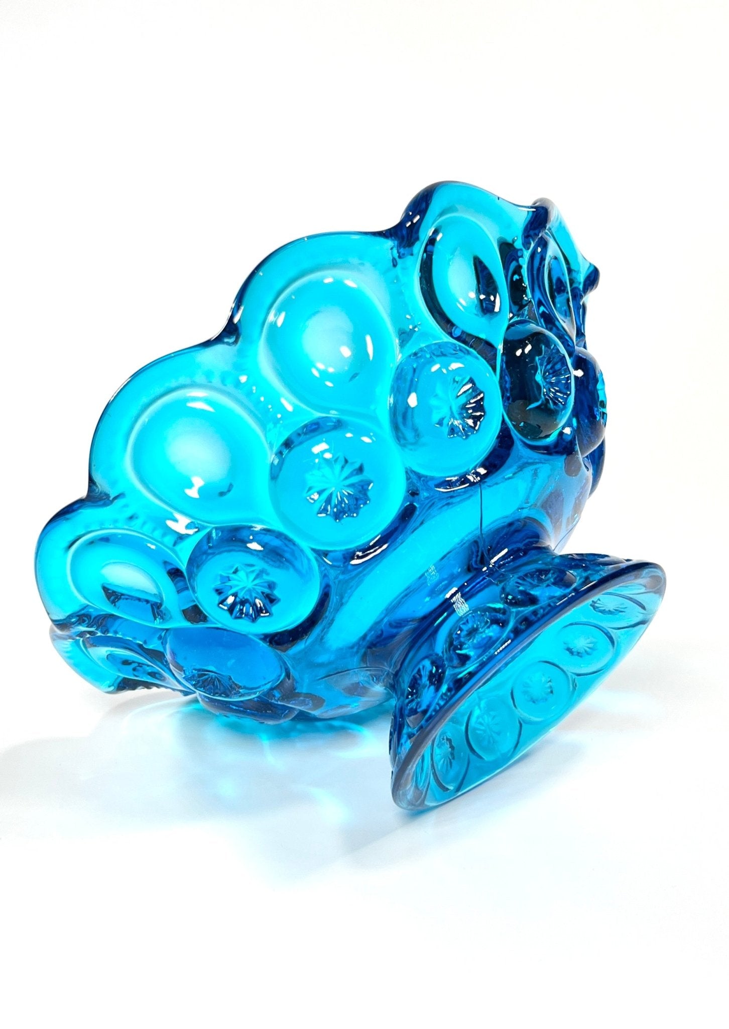 L. E. Smith Turquoise Blue Moon and Star Footed Bowl - Georgie's NYC - Decorative Bowls