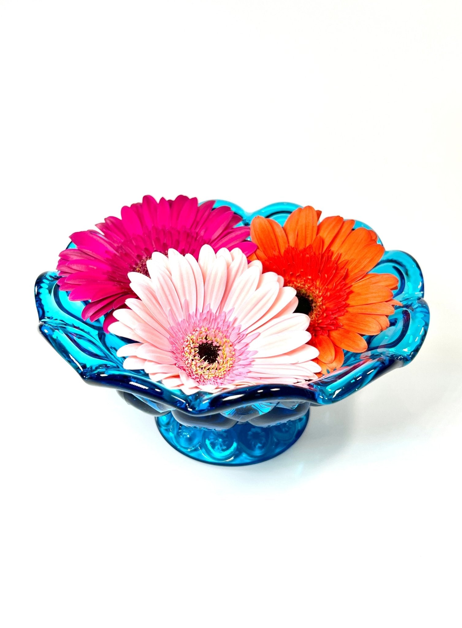 L. E. Smith Turquoise Blue Moon and Star Footed Bowl - Georgie's NYC - Decorative Bowls