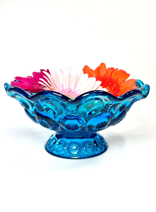 L. E. Smith Turquoise Blue Moon and Star Footed Bowl - Georgie's NYC - Decorative Bowls