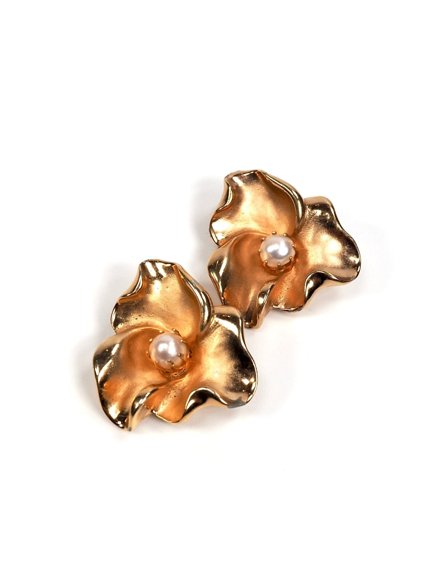 Marvella Rose Gold Modernist Flower Pearl Earrings - Georgie's NYC - Earrings