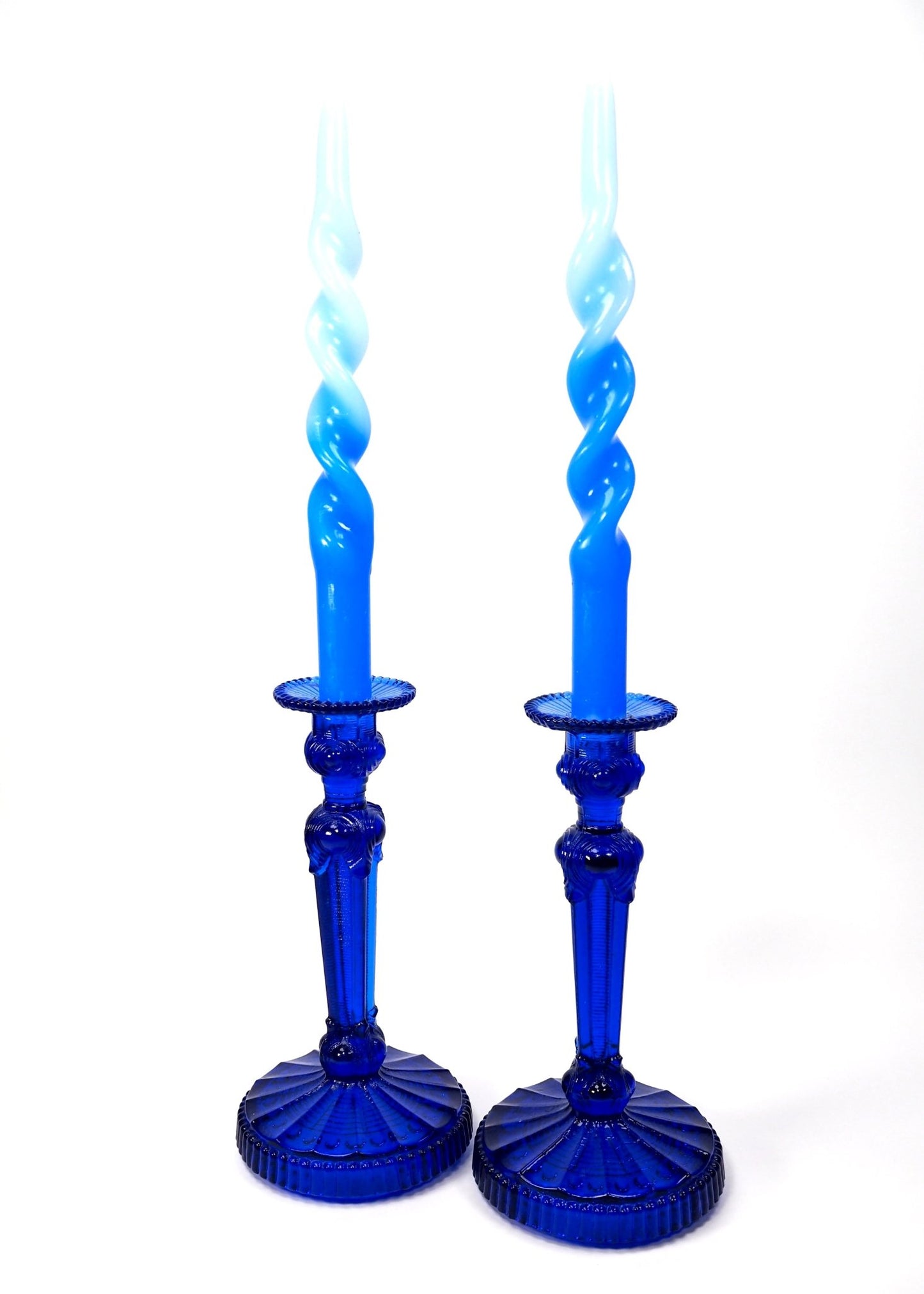 Mid Century Cobalt Blue Tall Bedecked Candlesticks - Georgie's NYC - Candle Holders