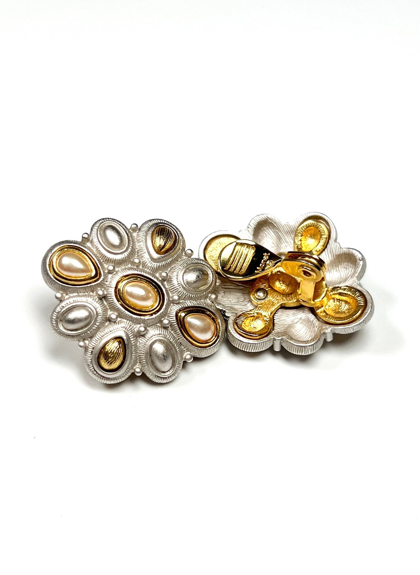 Monet Brushed Silver and Gold Pearly Earrings - Georgie's NYC - Earrings