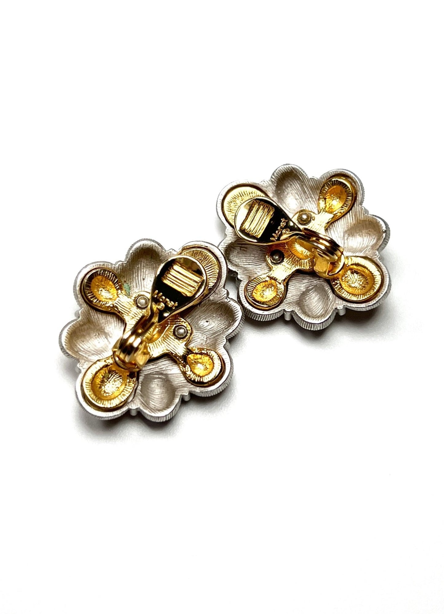 Monet Brushed Silver and Gold Pearly Earrings - Georgie's NYC - Earrings
