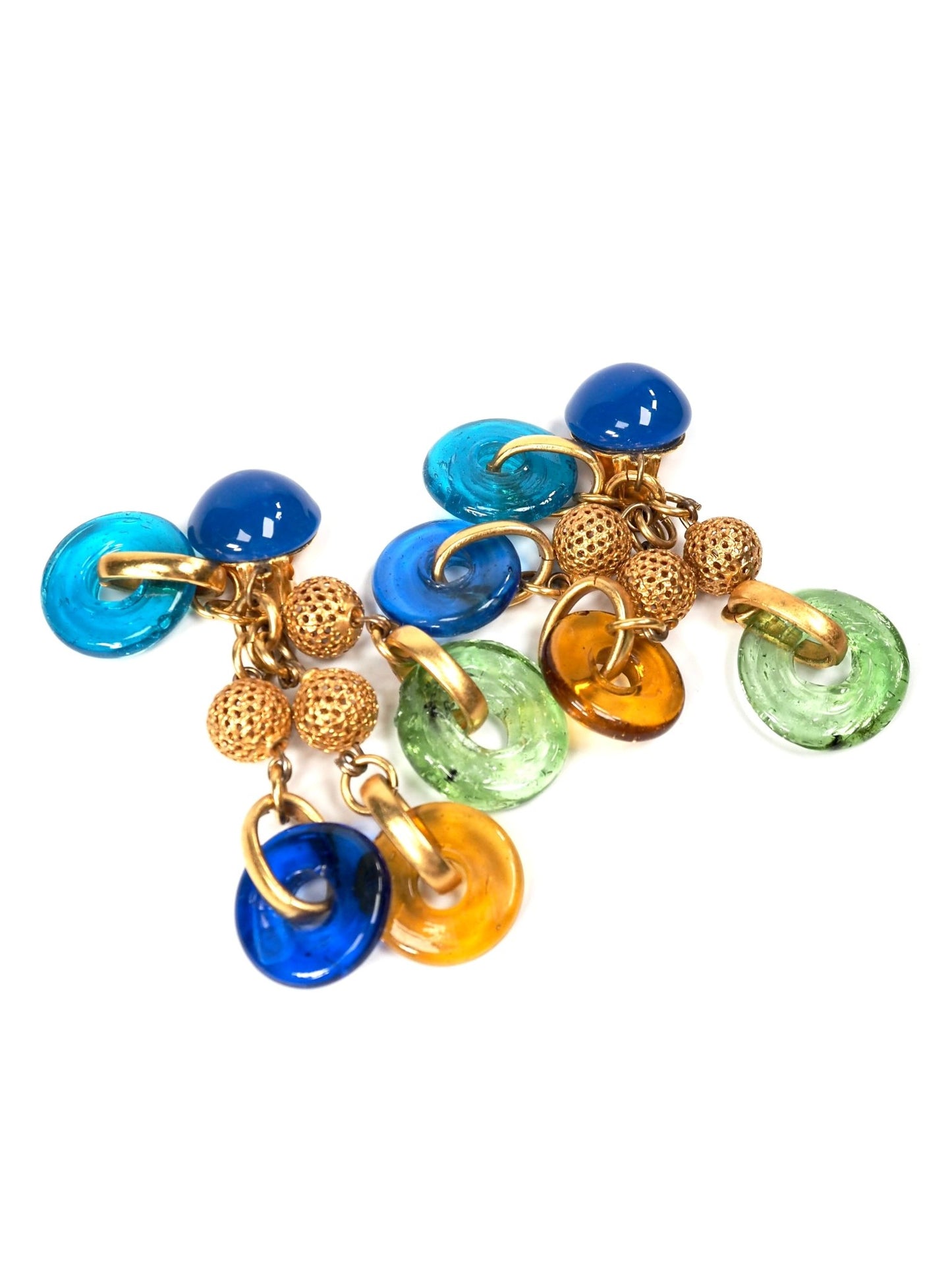 Murano Blue Green and Gold Glass Dangle Drop Earrings - Georgie's NYC - Earrings