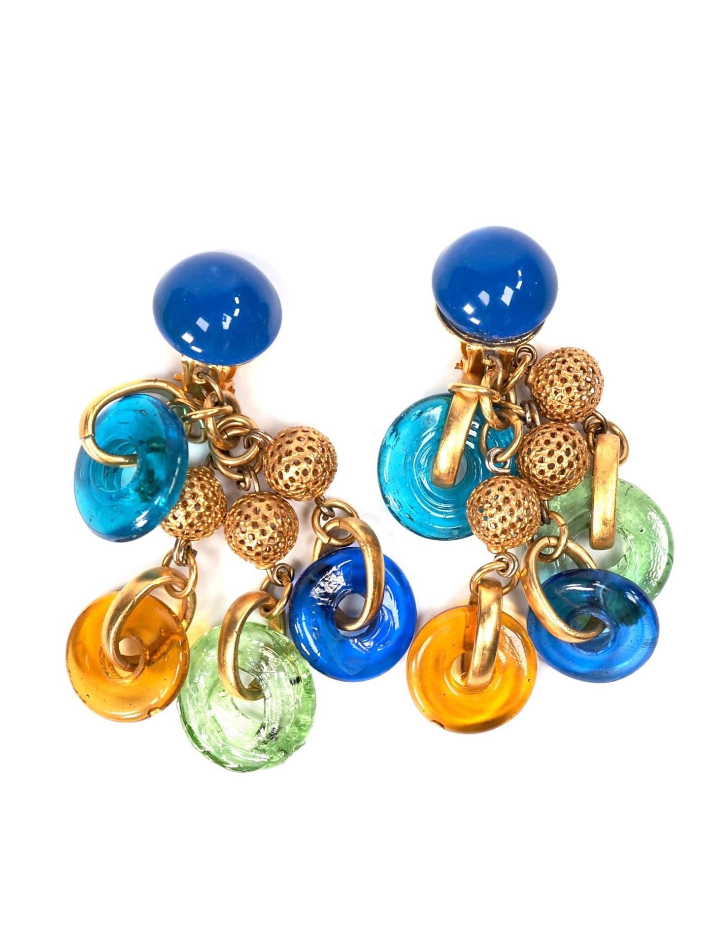 Murano Blue Green and Gold Glass Dangle Drop Earrings - Georgie's NYC - Earrings