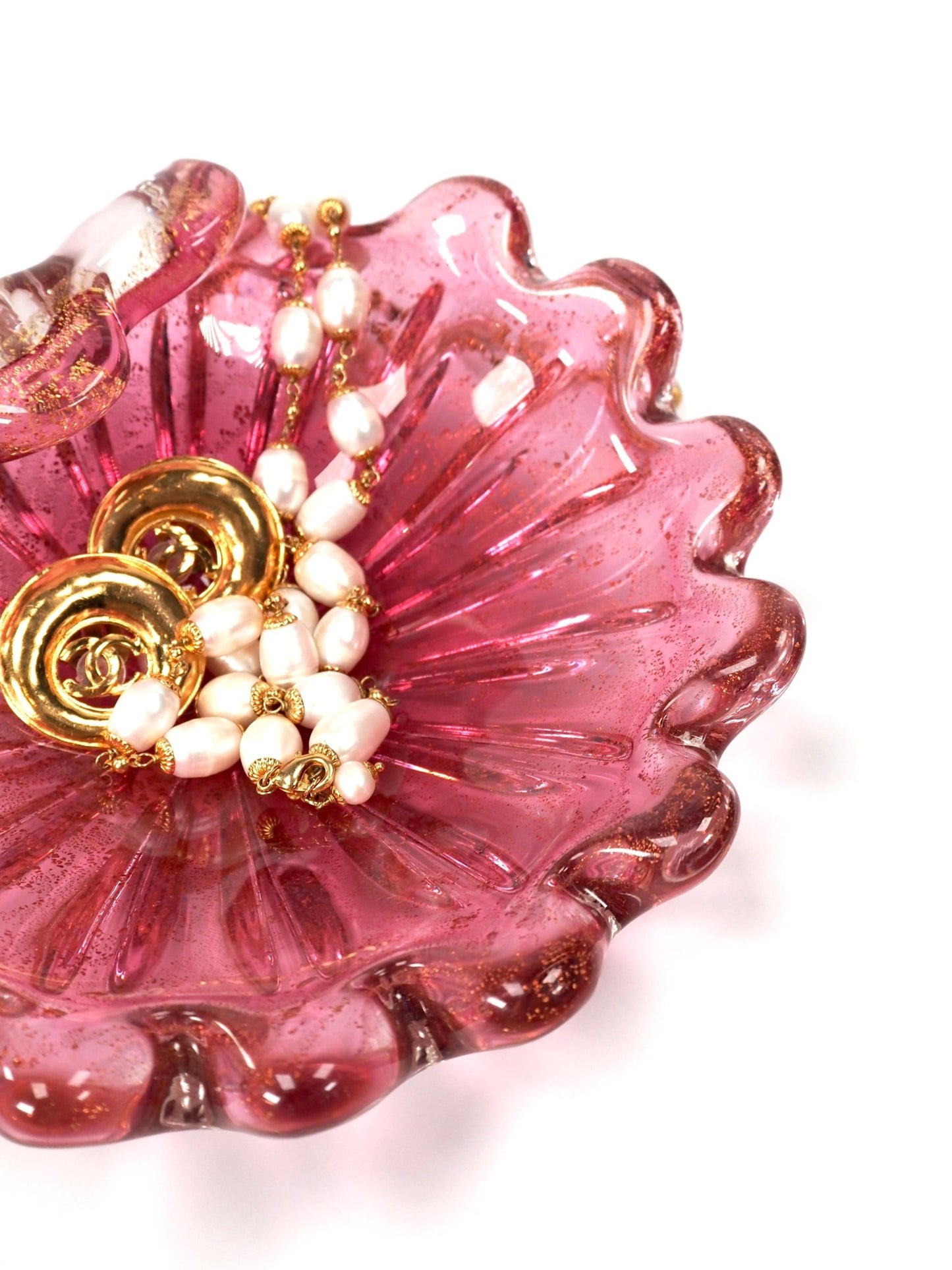 Murano Pink and Gold Scalloped Bowl - Georgie's NYC - Decorative Bowls