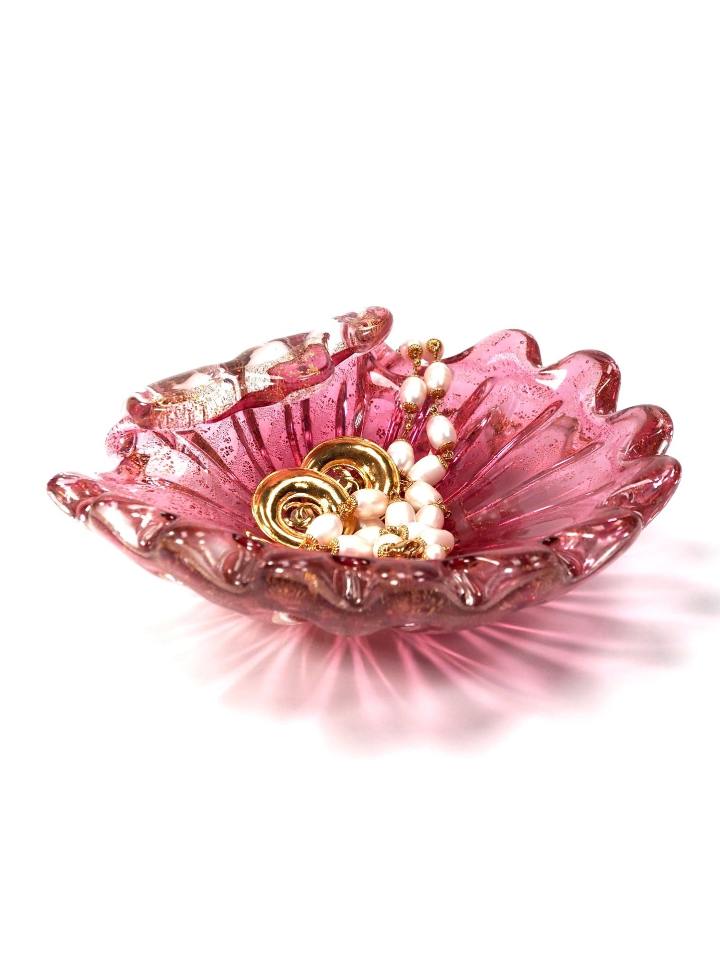 Murano Pink and Gold Scalloped Bowl - Georgie's NYC - Decorative Bowls