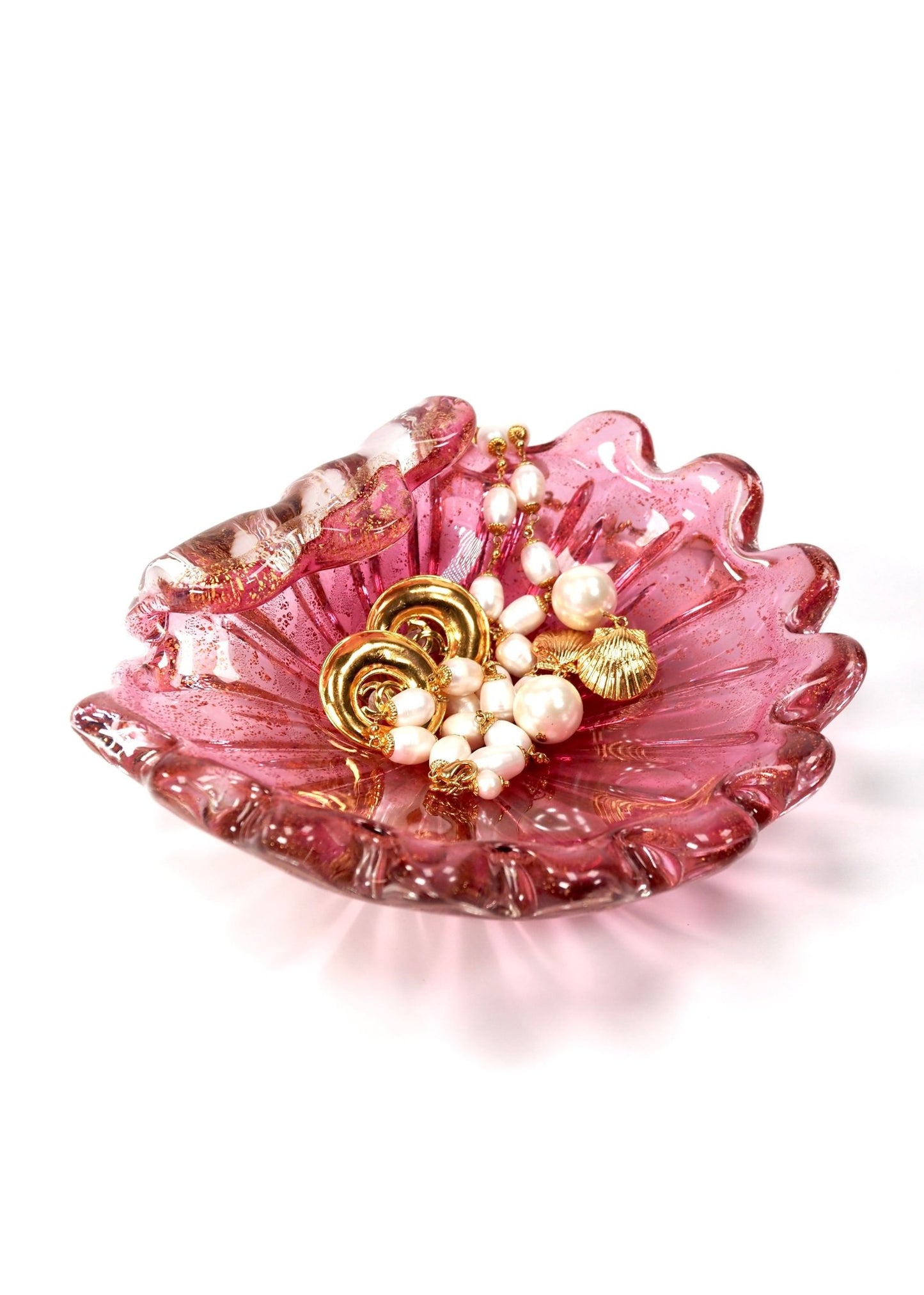Murano Pink and Gold Scalloped Bowl - Georgie's NYC - Decorative Bowls