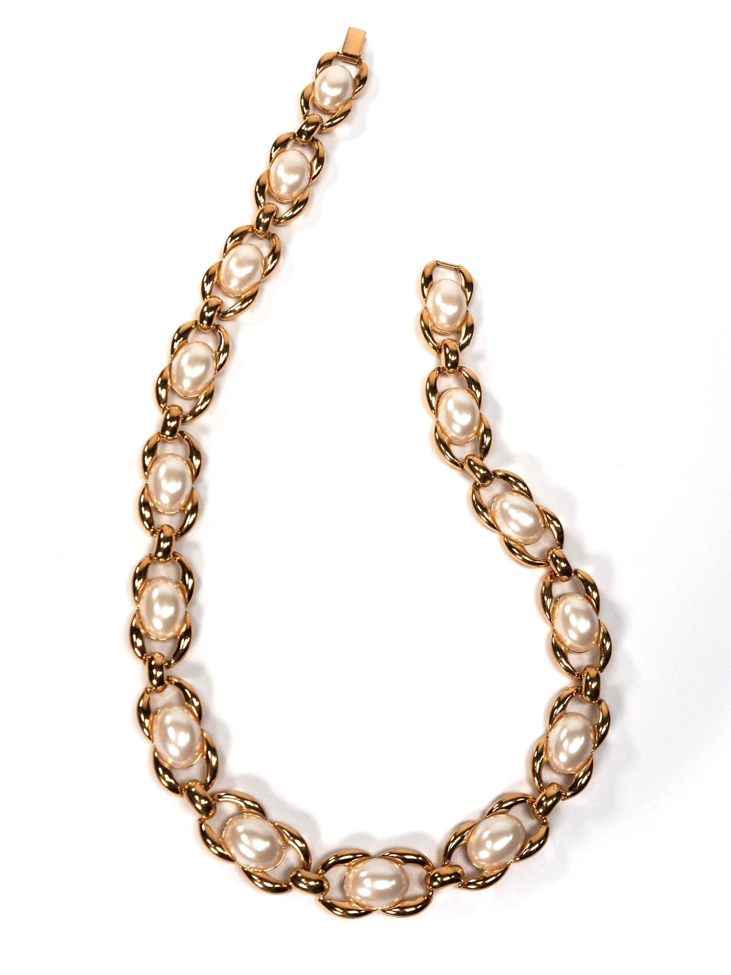 Napier Faux Pearl and Gold Chunky Link Necklace - Georgie's NYC - Necklaces