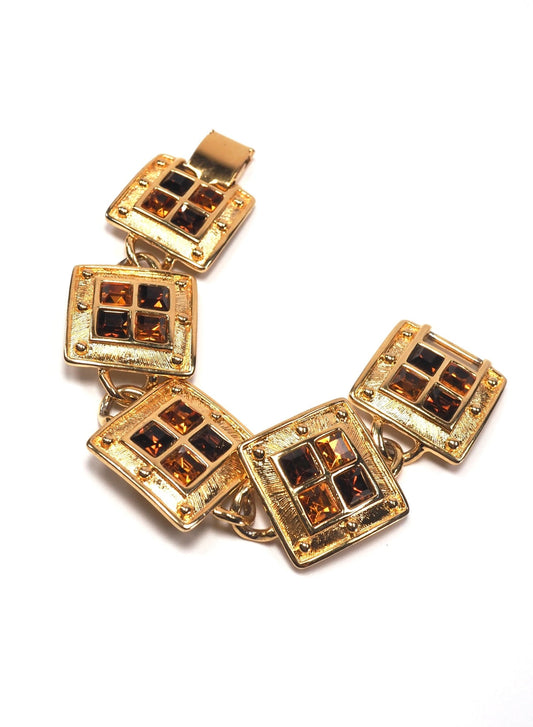 Napier Gold Amber Jeweled Galleria Square Link Bracelet - Georgie's NYC - Bracelets