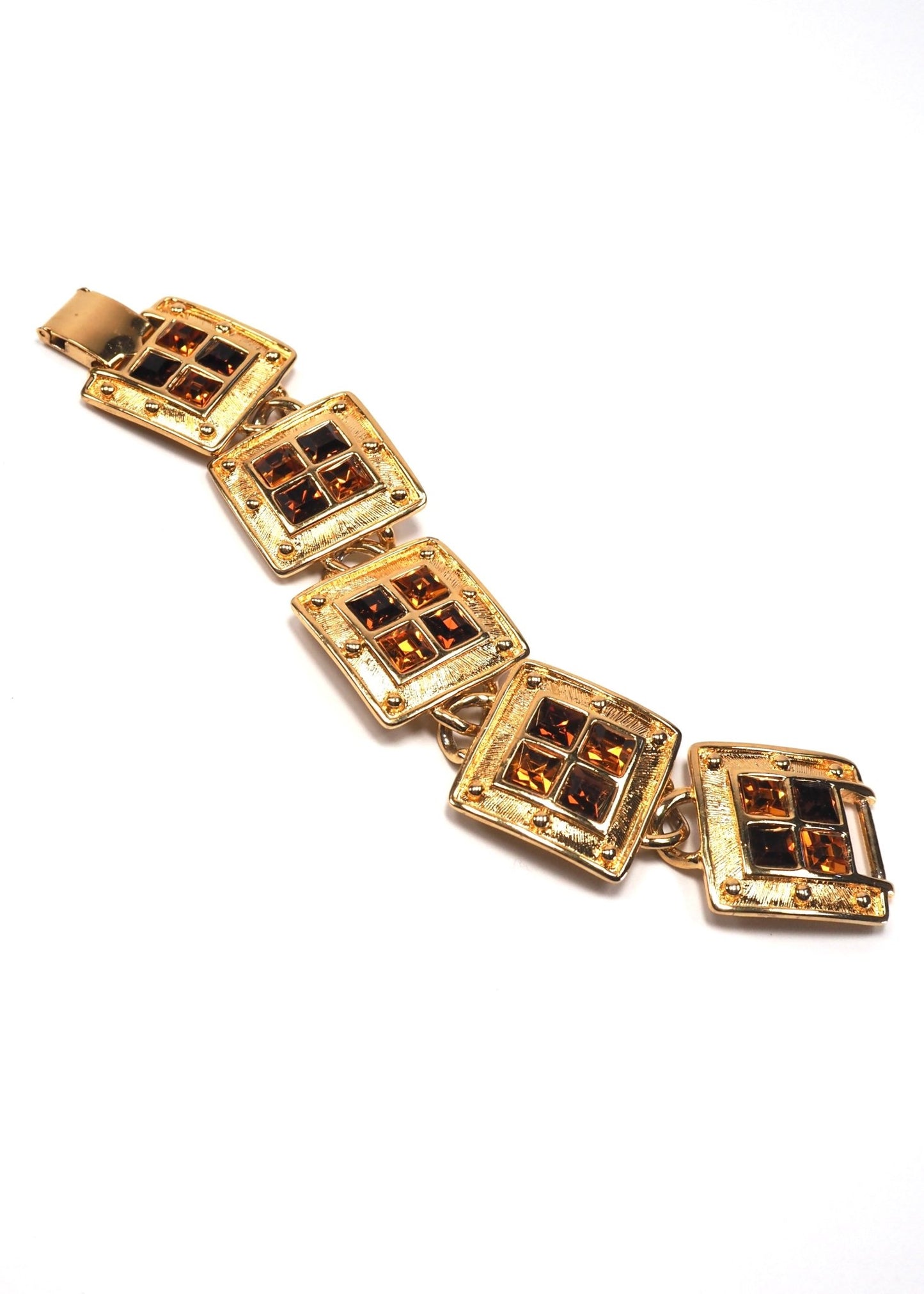 Napier Gold Amber Jeweled Galleria Square Link Bracelet - Georgie's NYC - Bracelets