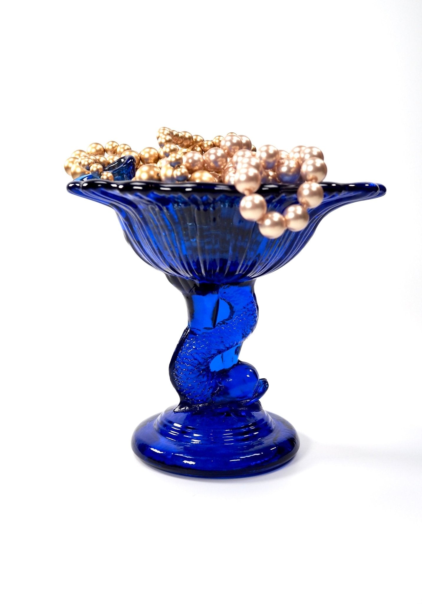 Northwood Cobalt Blue Dolphinfish Pedestal Compote Dish - Georgie's NYC - Decorative Bowls