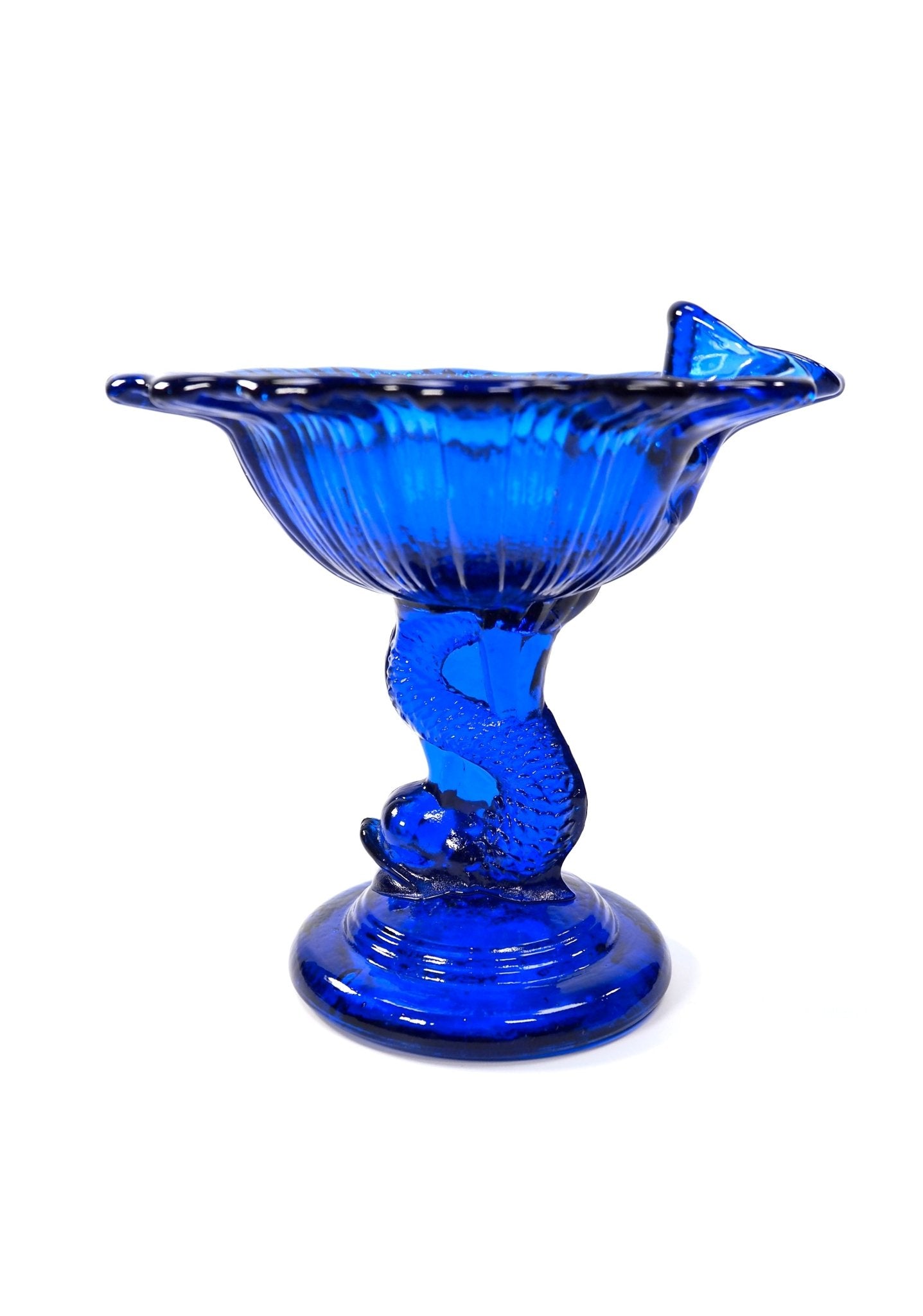 Northwood Cobalt Blue Dolphinfish Pedestal Compote Dish - Georgie's NYC - Decorative Bowls