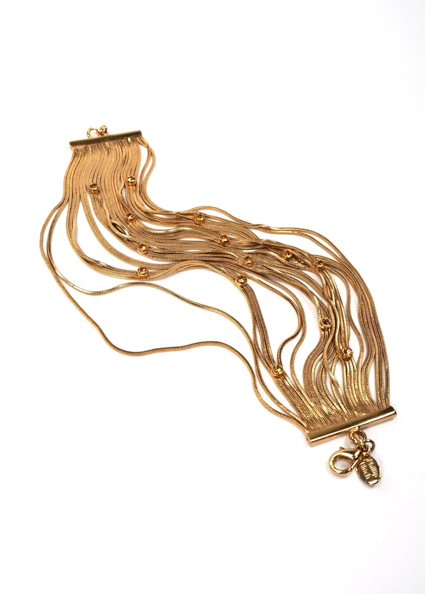 Phillip Bloch Gold and Amber Rhinestone Slinky Multi Chain Bracelet - Georgie's NYC - Bracelets