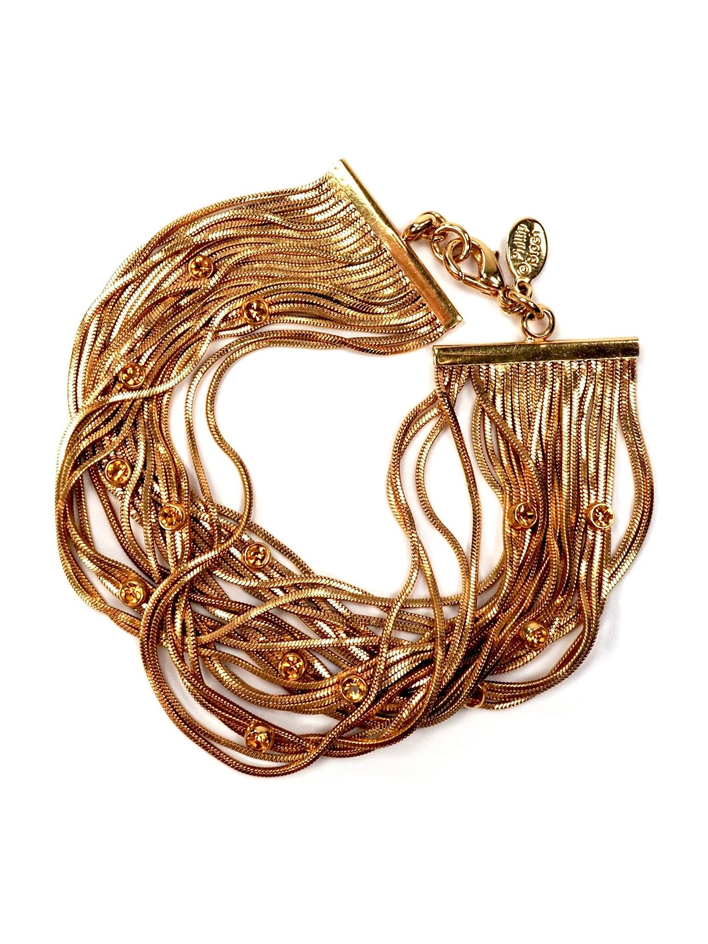 Phillip Bloch Gold and Amber Rhinestone Slinky Multi Chain Bracelet - Georgie's NYC - Bracelets
