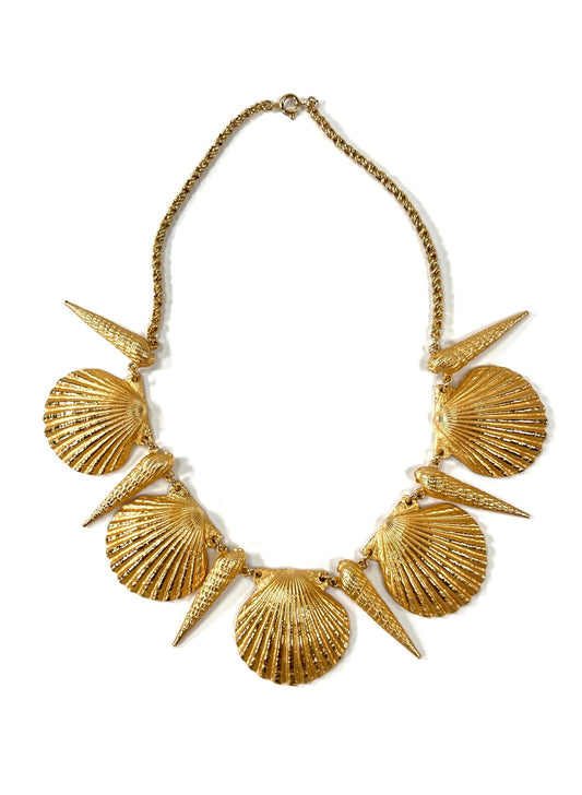 Scallop Seashell Matte Gold Collar Necklace - Georgie's NYC - Necklaces