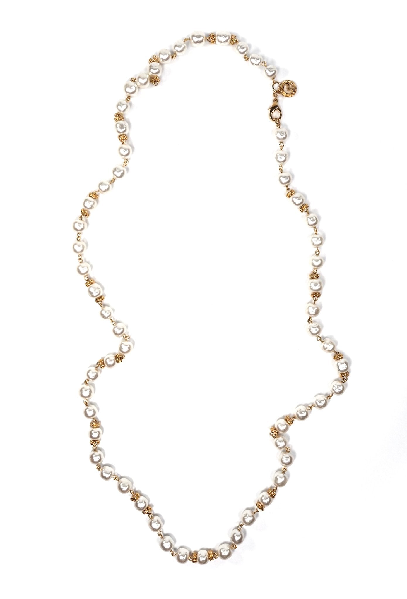 St. John Baroque Faux Pearl and Gold Long Necklace - Georgie's NYC - Necklaces