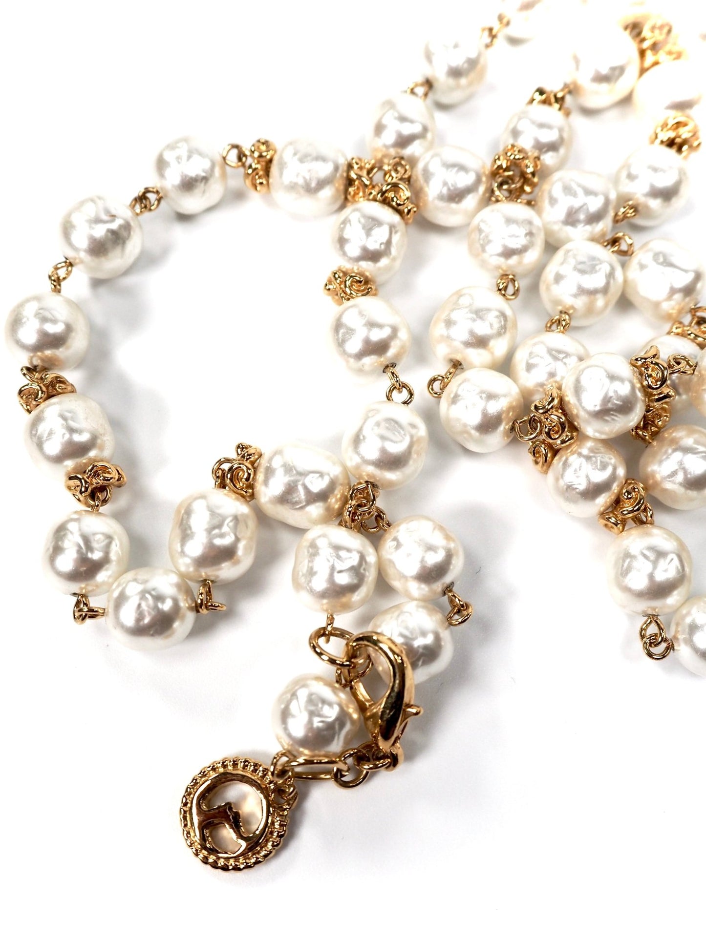 St. John Baroque Faux Pearl and Gold Long Necklace - Georgie's NYC - Necklaces
