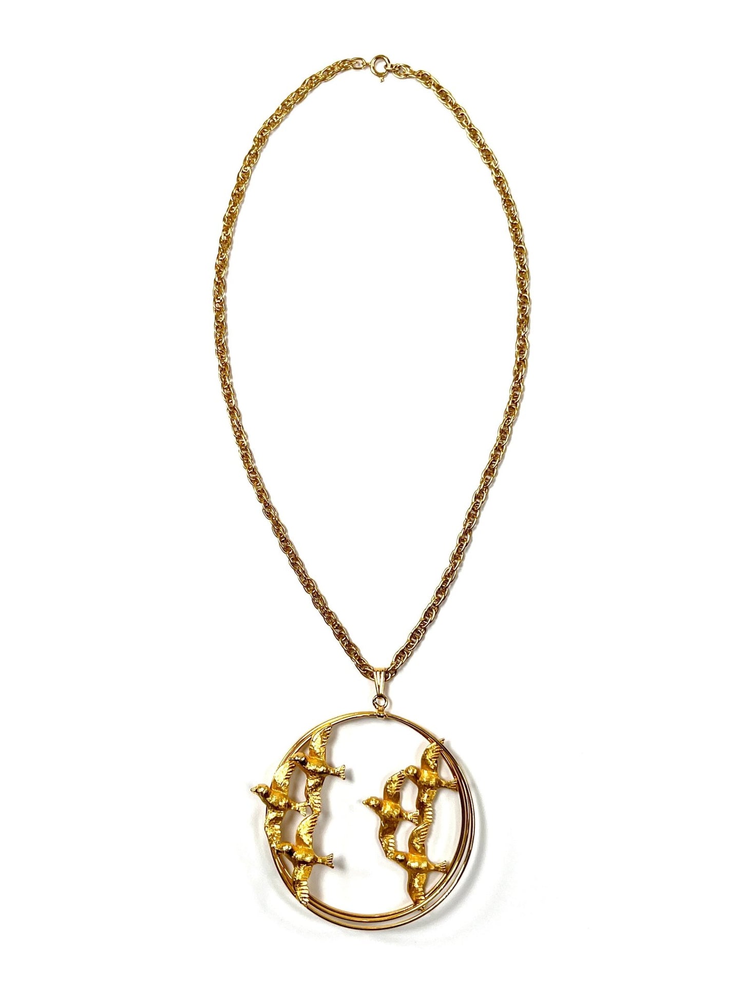 Textured Gold Flying Birds Oversized Pendant Necklace - Georgie's NYC - Necklaces