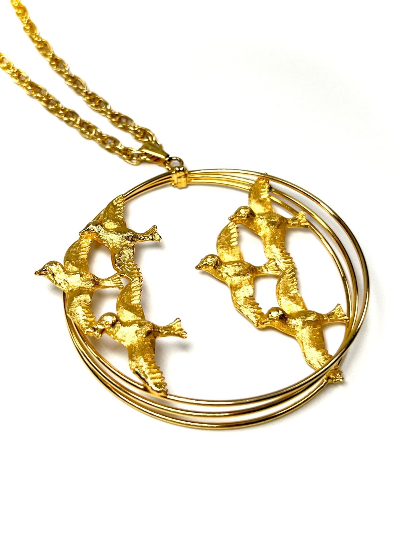 Textured Gold Flying Birds Oversized Pendant Necklace - Georgie's NYC - Necklaces