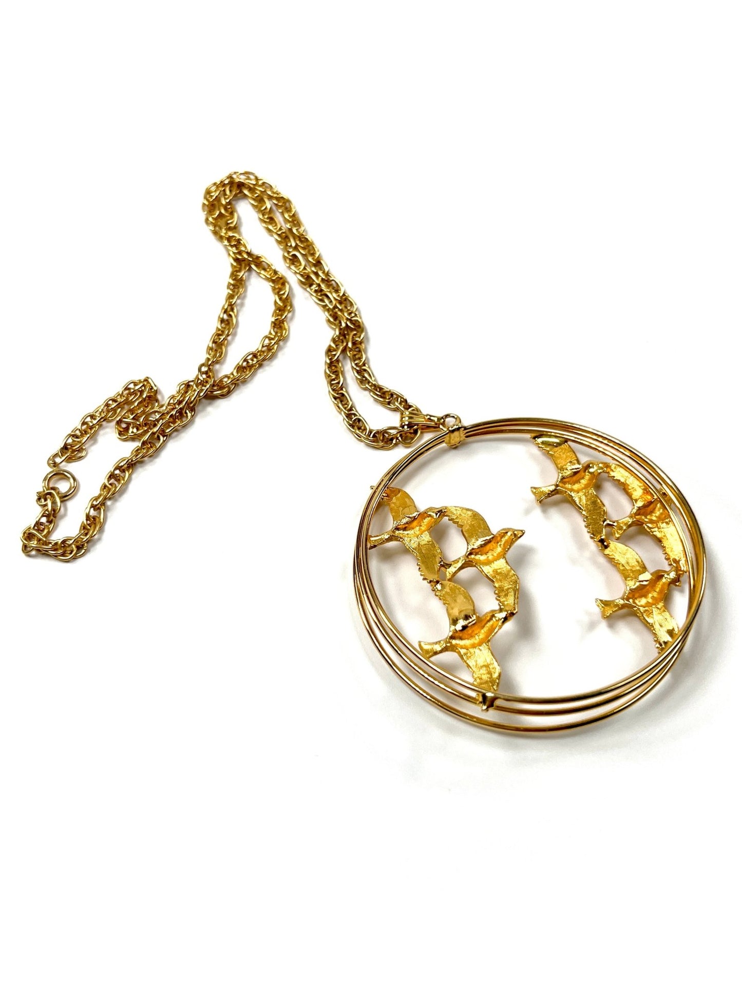 Textured Gold Flying Birds Oversized Pendant Necklace - Georgie's NYC - Necklaces