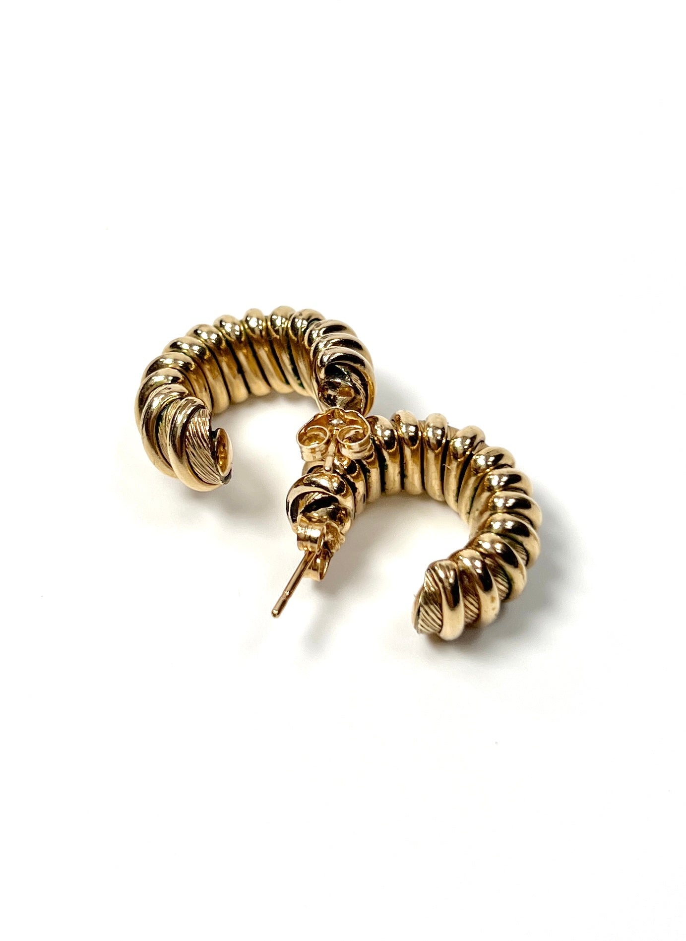 Textured Striped 14K Gold Hoop Earrings - Georgie's NYC - Earrings