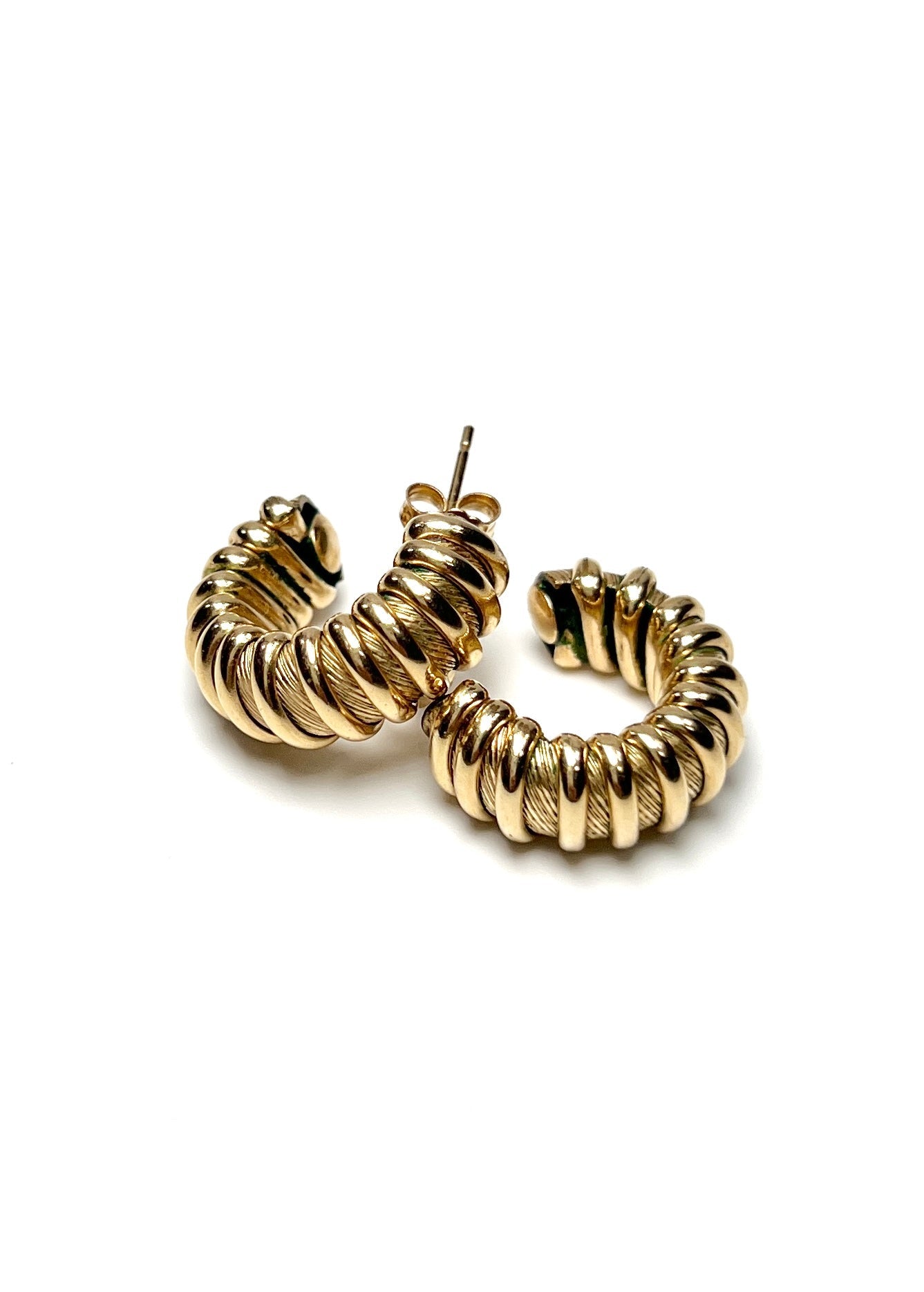 Textured Striped 14K Gold Hoop Earrings - Georgie's NYC - Earrings