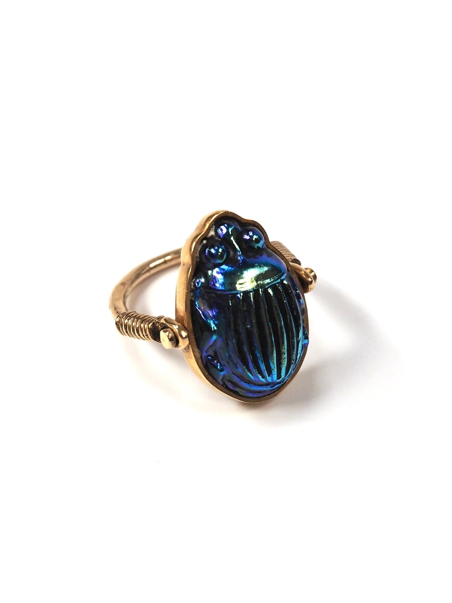 Tiffany & Co. Favrile Glass Scarab 14K Gold Ring - Georgie's NYC - Rings