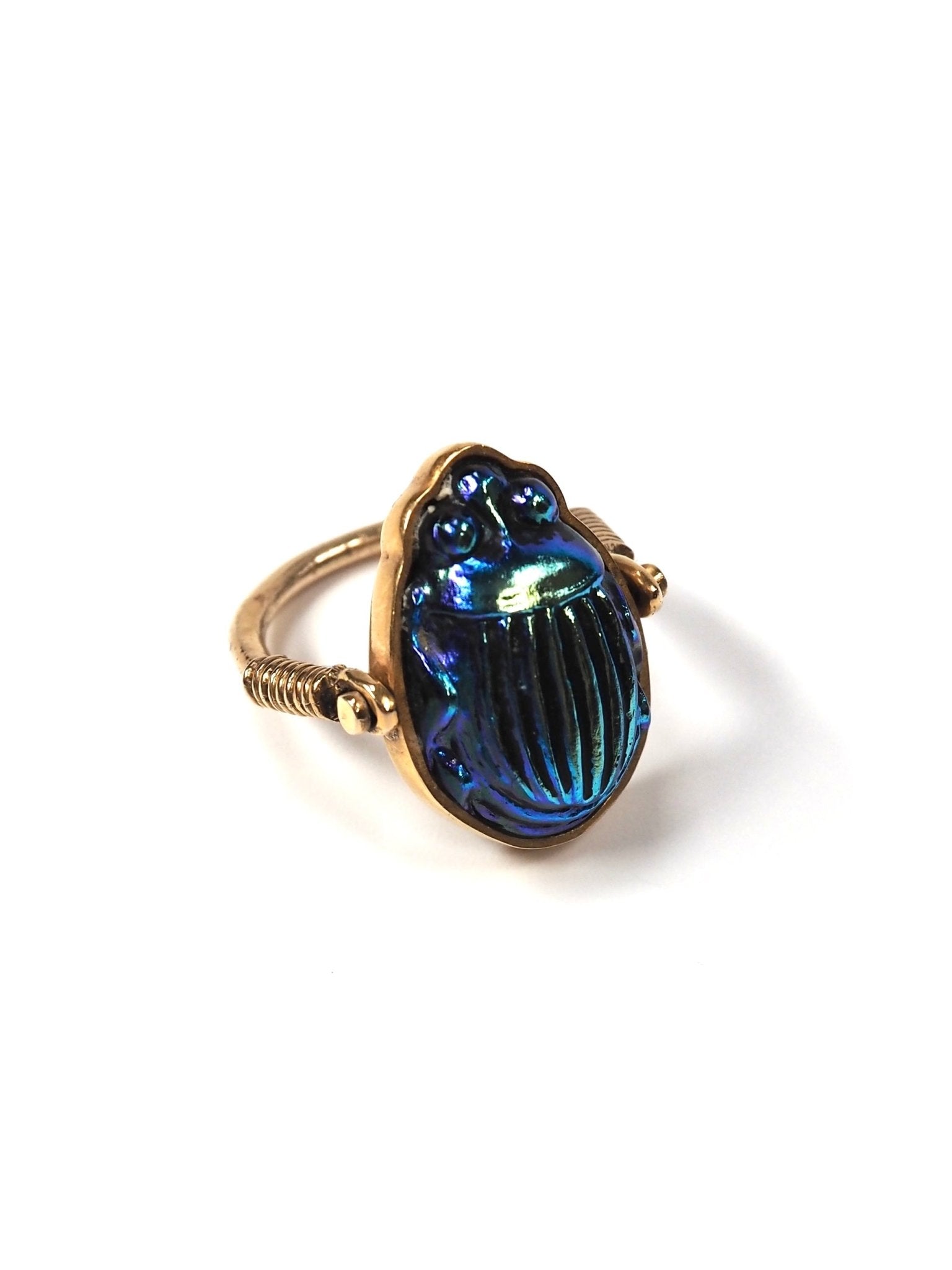 Tiffany & Co. Favrile Glass Scarab 14K Gold Ring - Georgie's NYC - Rings