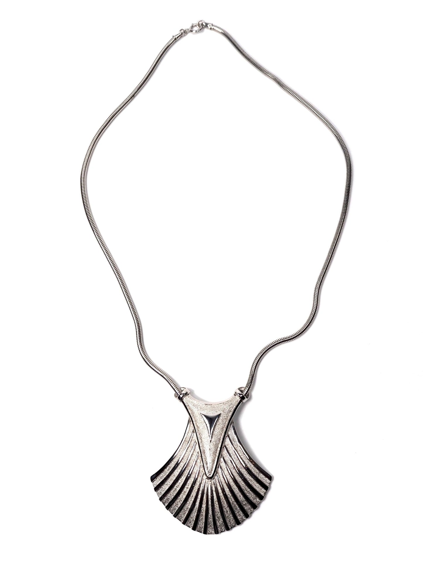 Trifari Art Deco Silver Snake Chain Pendant Necklace - Georgie's NYC - Necklaces